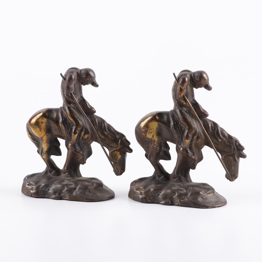 Brass Clad Cast Iron Bookends after James Earle Fraser "End of the Trail"