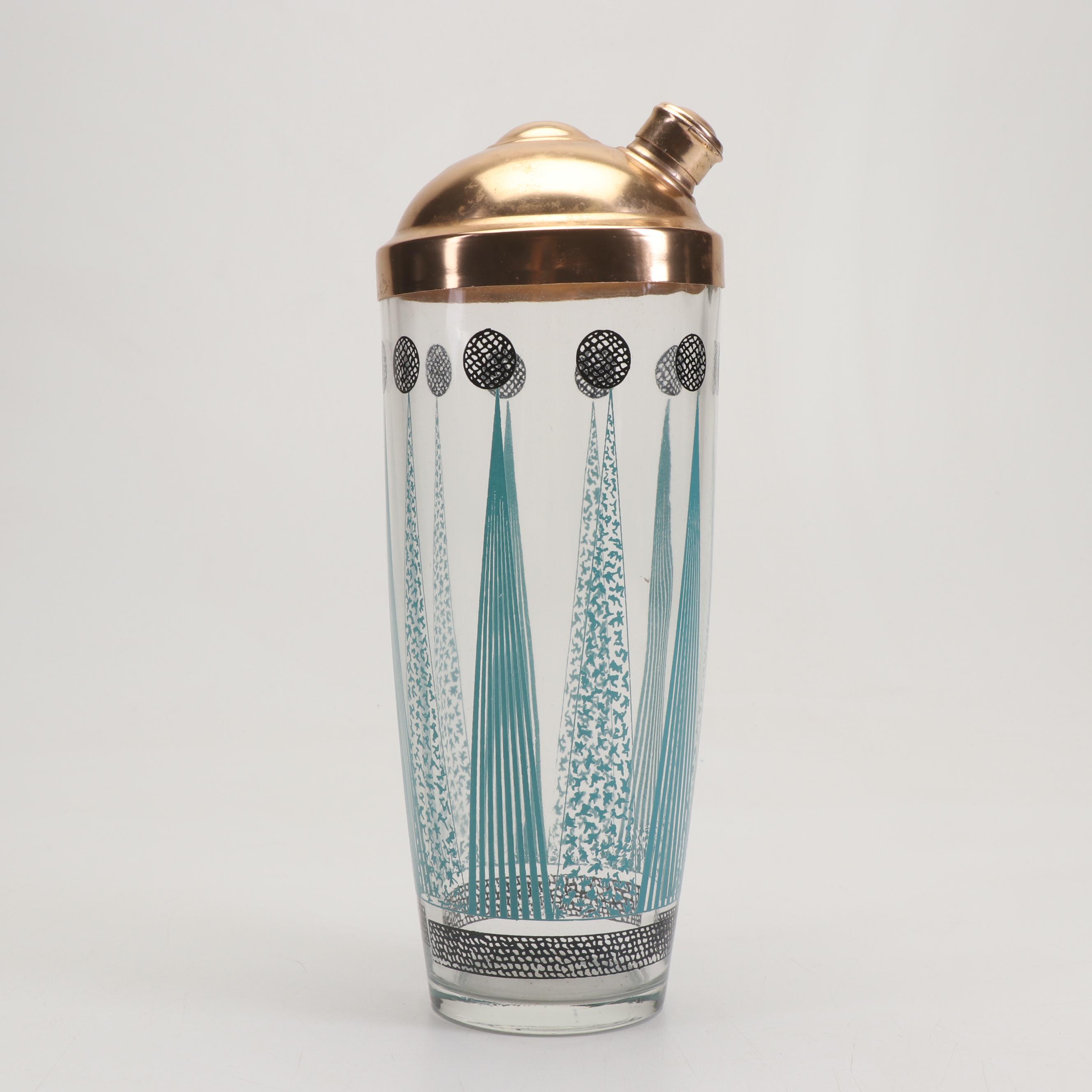 Mid Century Modern Cocktail Shaker and Old Fashioned Glasses