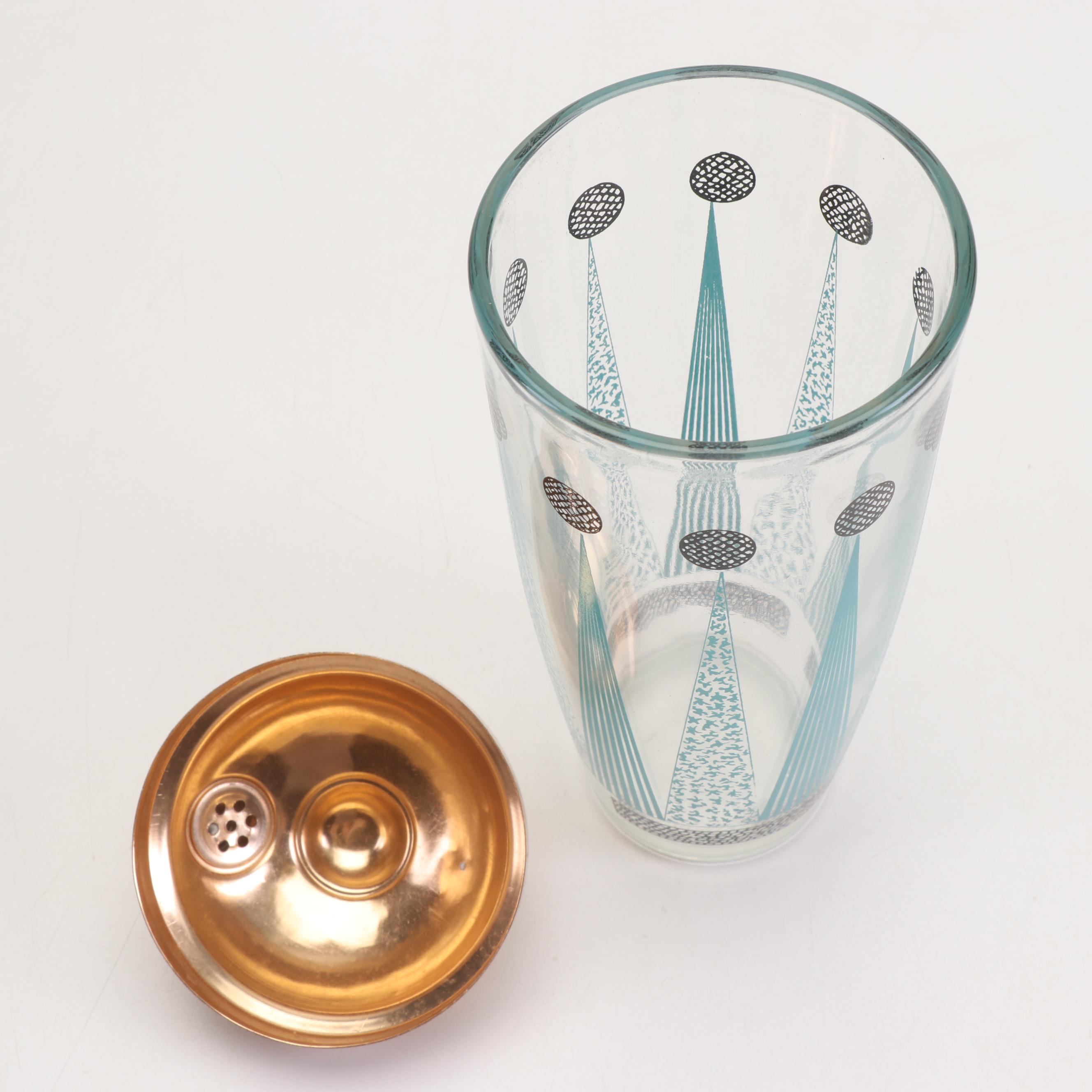 Mid Century Modern Cocktail Shaker and Old Fashioned Glasses