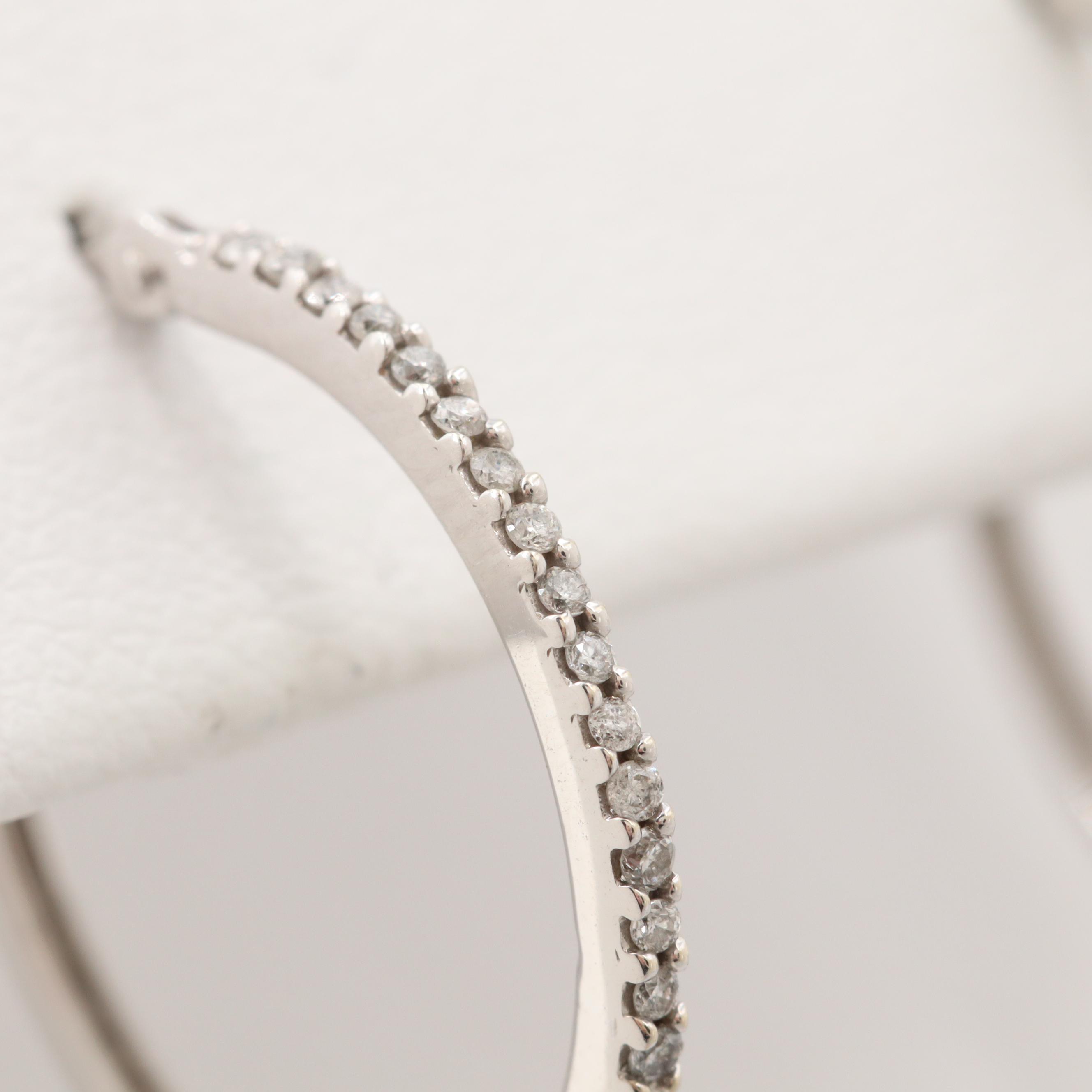 10K White Gold Diamond Heart Dangle Hoop Earrings