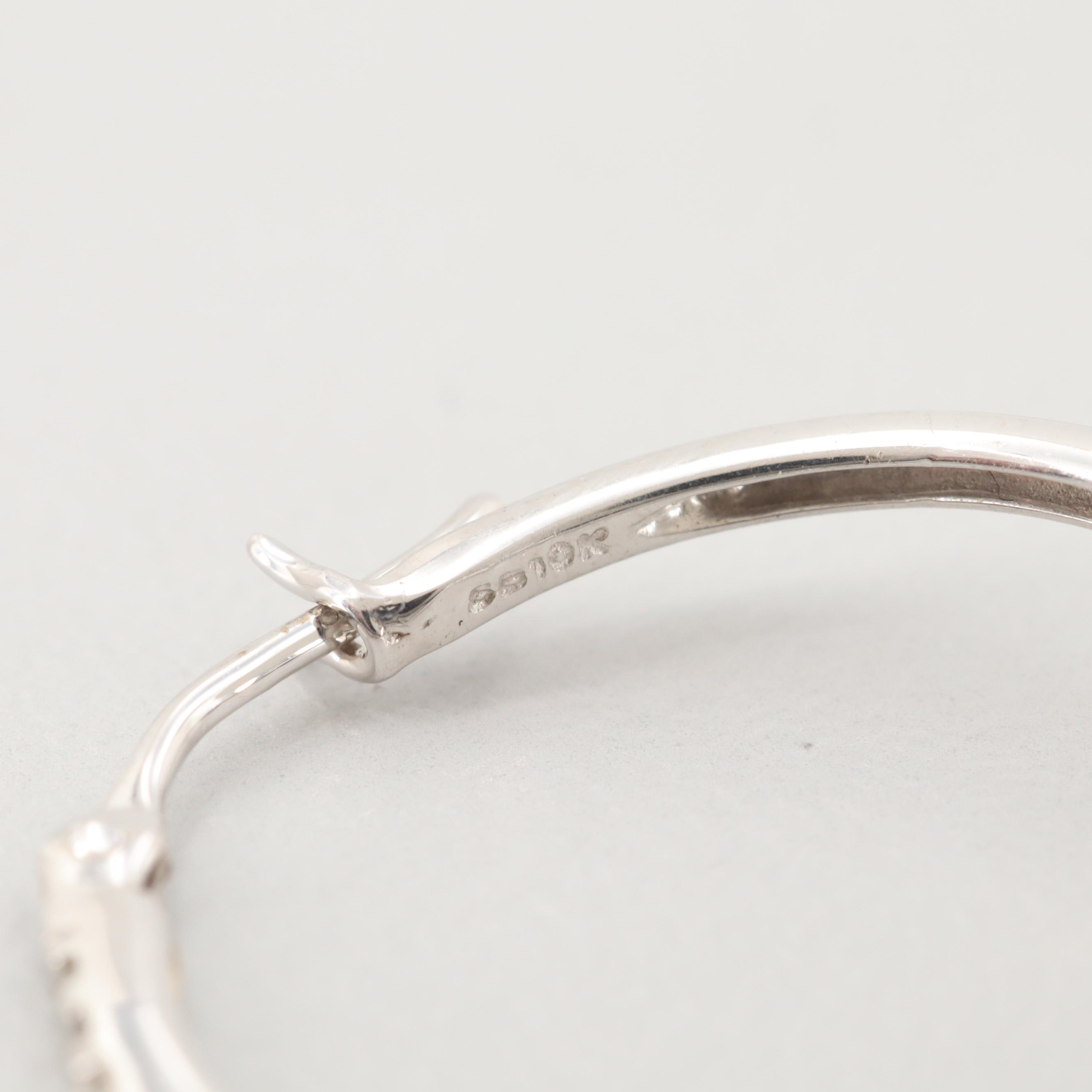 10K White Gold Diamond Heart Dangle Hoop Earrings