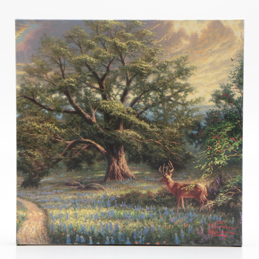 Giclee Print After Thomas Kinkade of Wooded Landscape with Deer