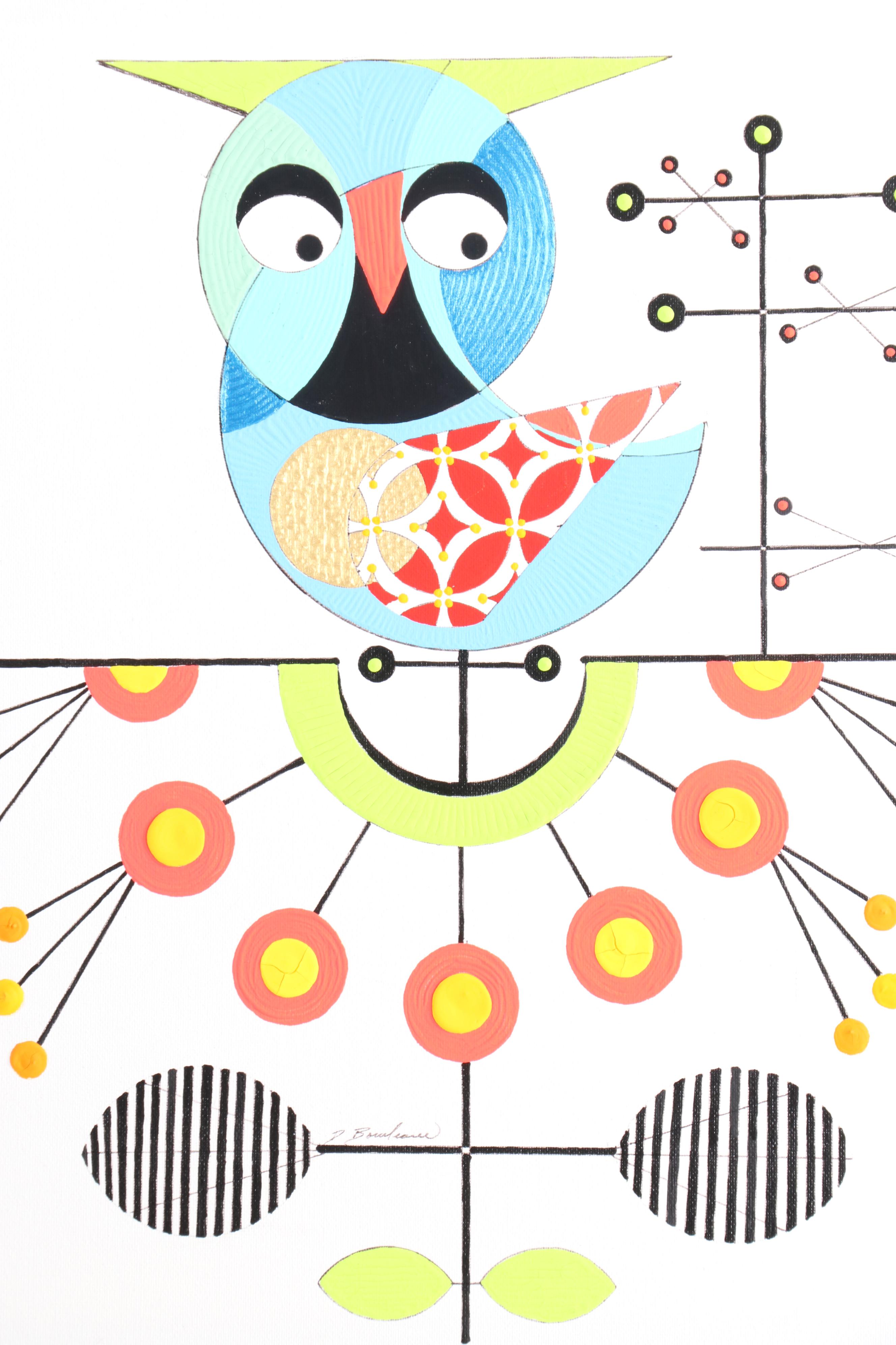 Geometric Modern Style Owl Acrylic Painting