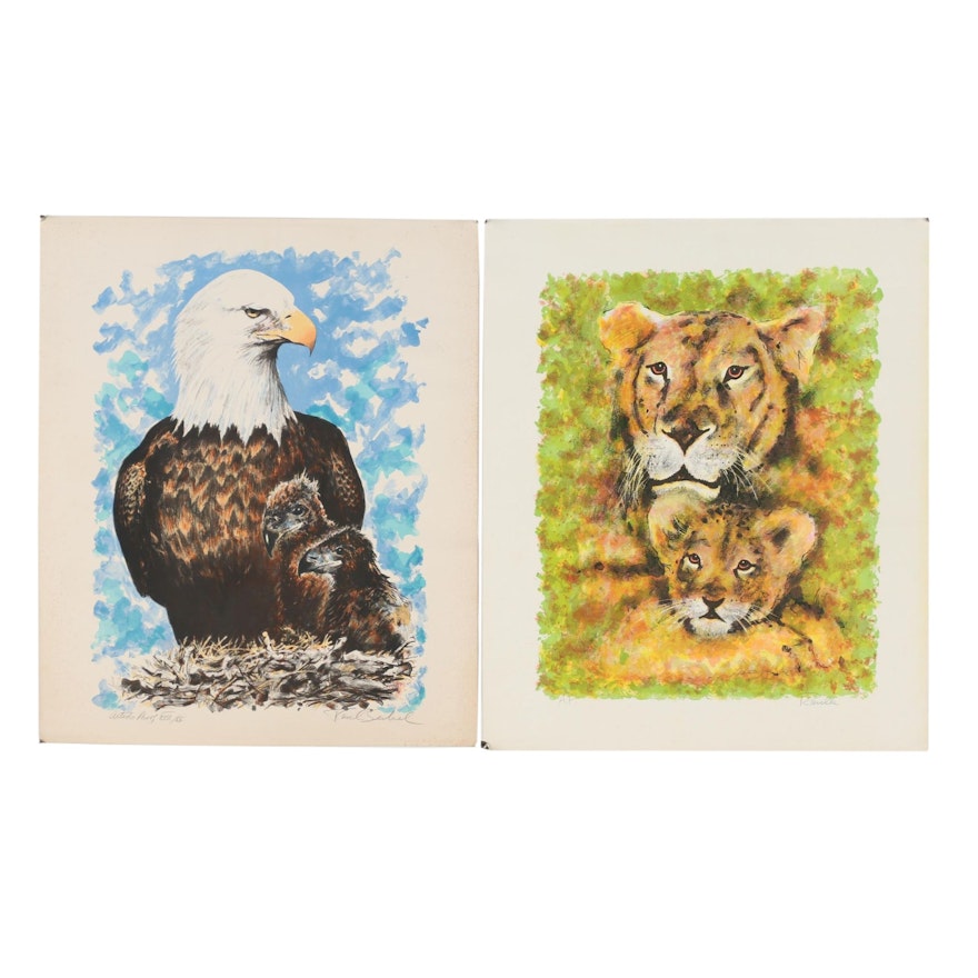 Paul Seckel Color Lithographs of Bald Eagles and Lions