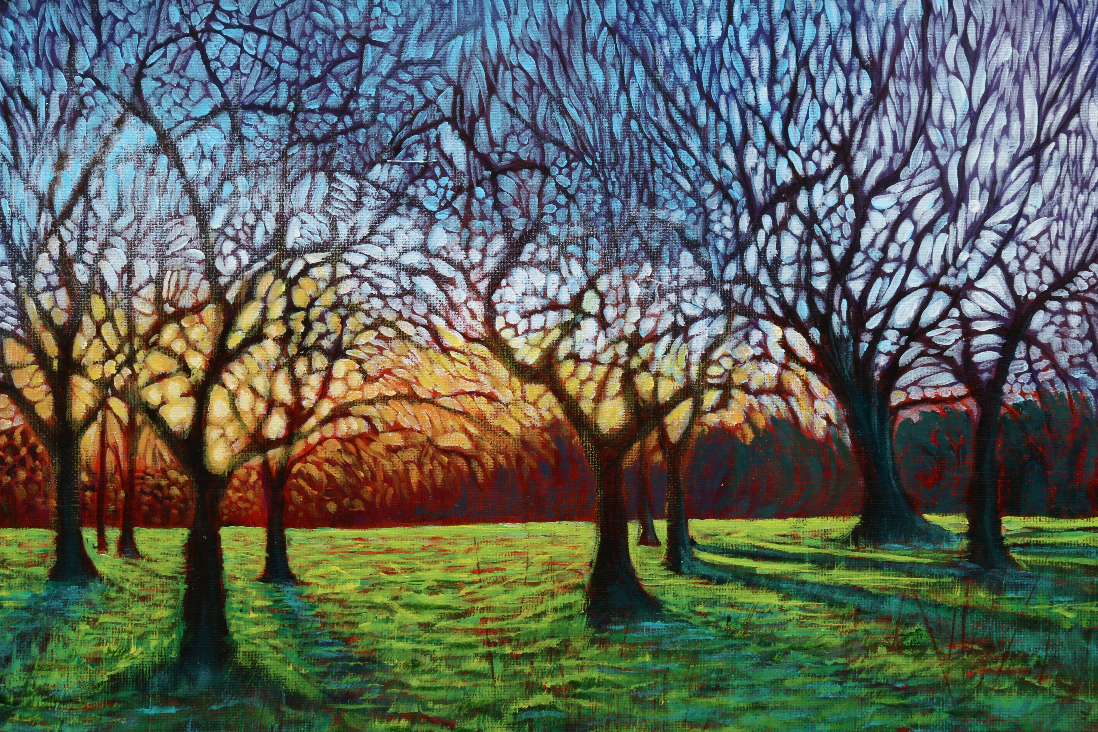 Carl Bevan Acrylic Landscape Painting "Hyde Park, Morning Commute"