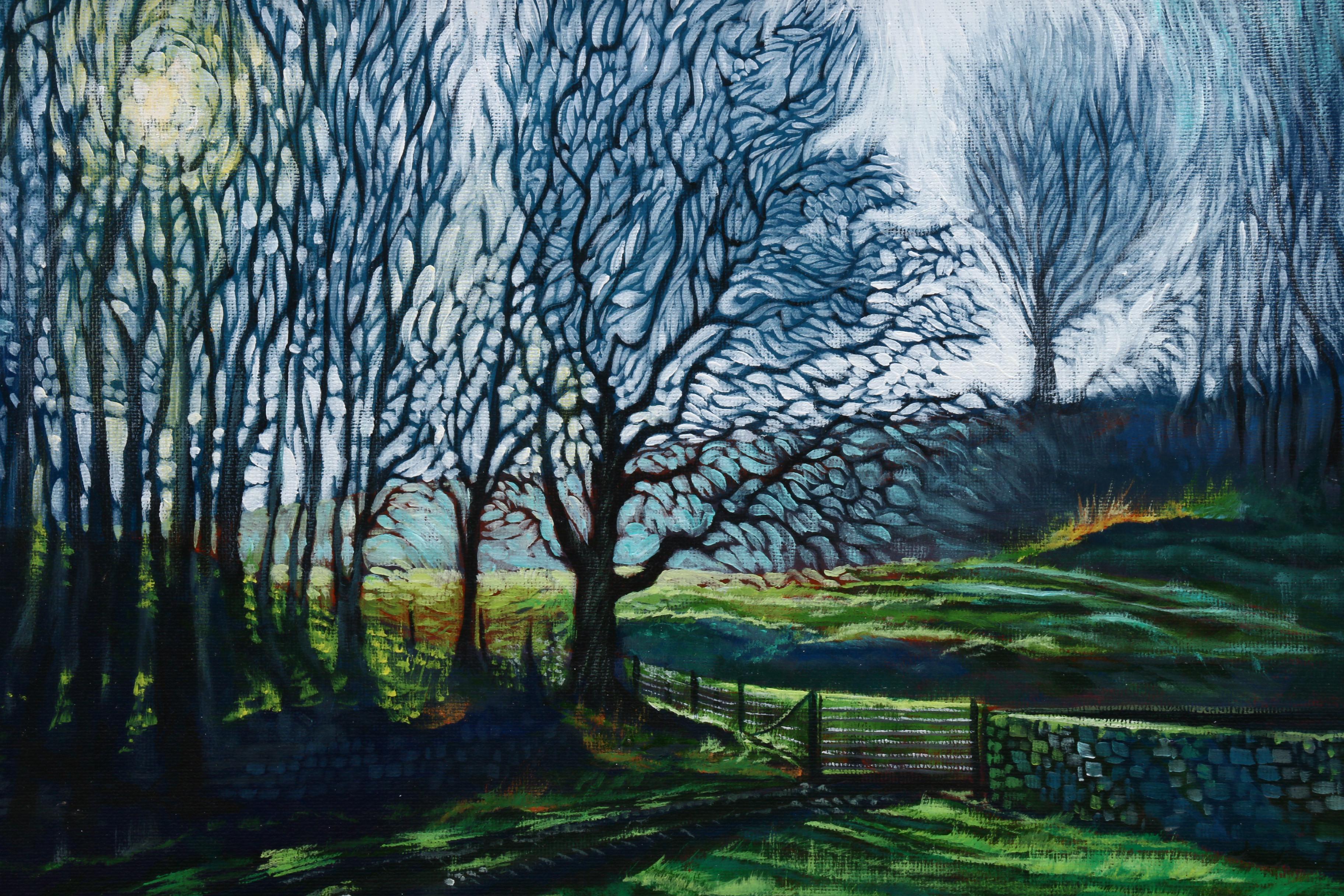 Carl Bevan Acrylic Landscape Painting "Park Farm Campsite, Crickhowell, Powys.."