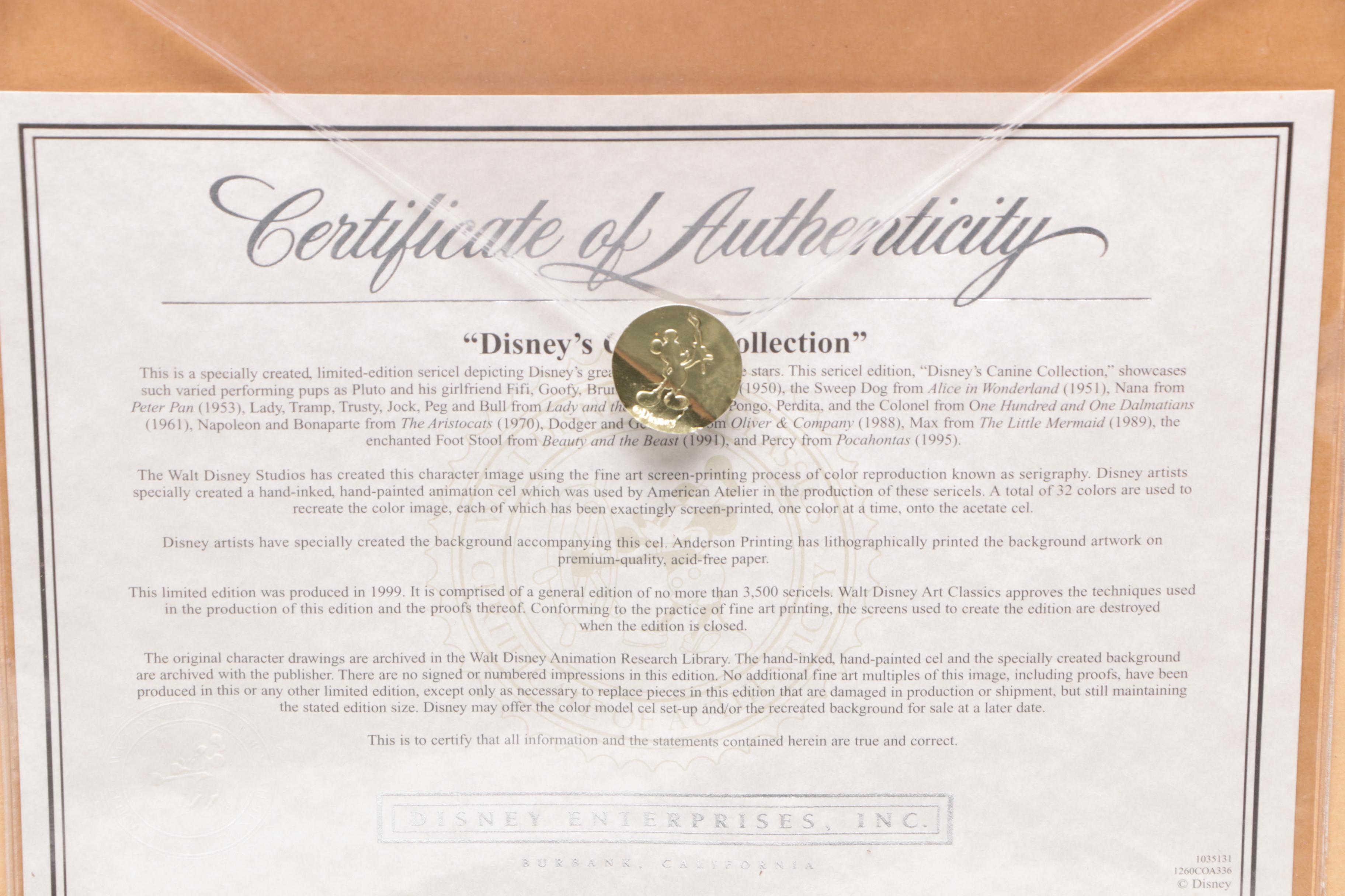 Walt Disney Company Sericel "Disney's Canine Collection"