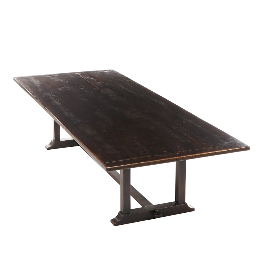 Oak Trestle-Base Dining Table, 20th Century