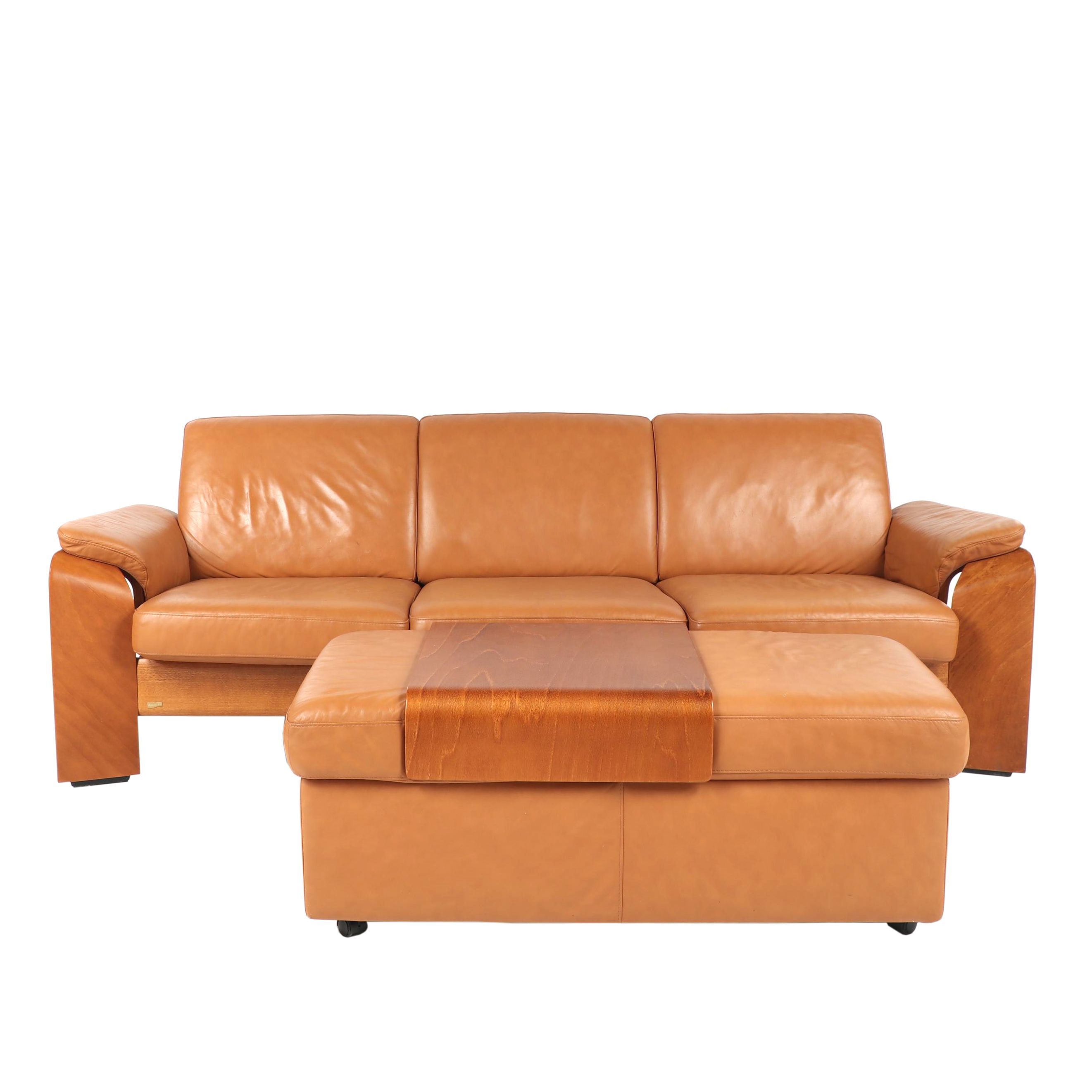Ekornes Leather Sectional Sofa with Ottoman