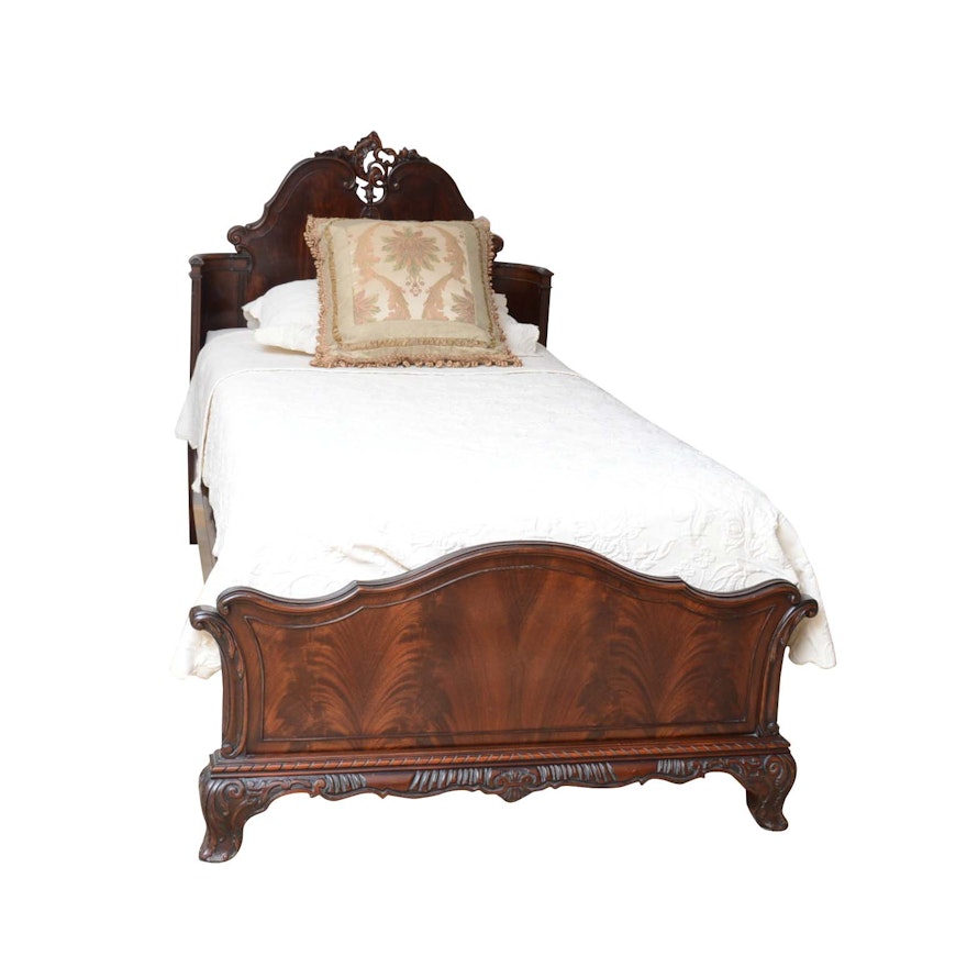 Carved Cherry Twin Bed, Mid-20th Century