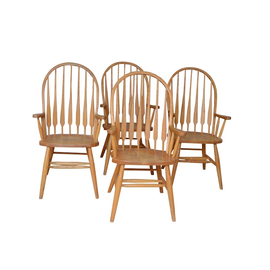 Four Oak Parsons Chairs, Late 20th Century