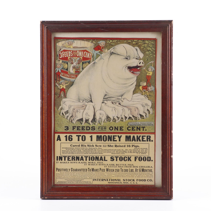 International Stock Food Pig Feed Chromolithograph Advertisement Broadside