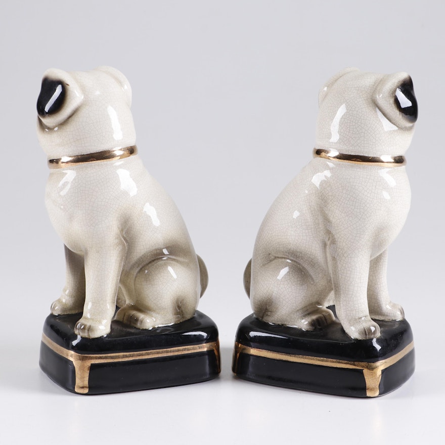 Takahashi Ceramic Pug Dog Figurines, A Pair | EBTH