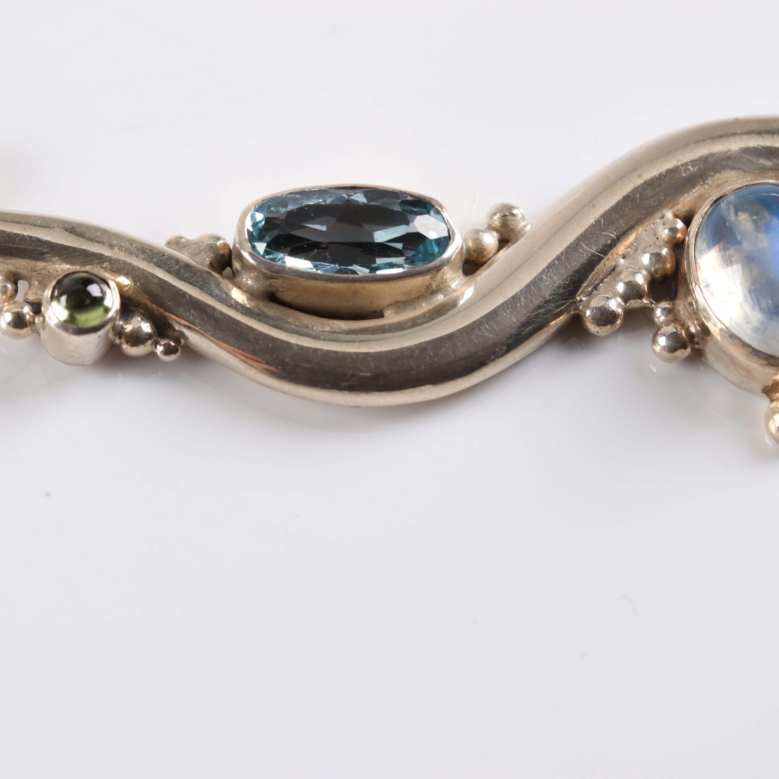 Sterling Silver 1.80 CT Moonstone 3.50 CTW Blue Topaz 1.00 CTW Garnet Necklace