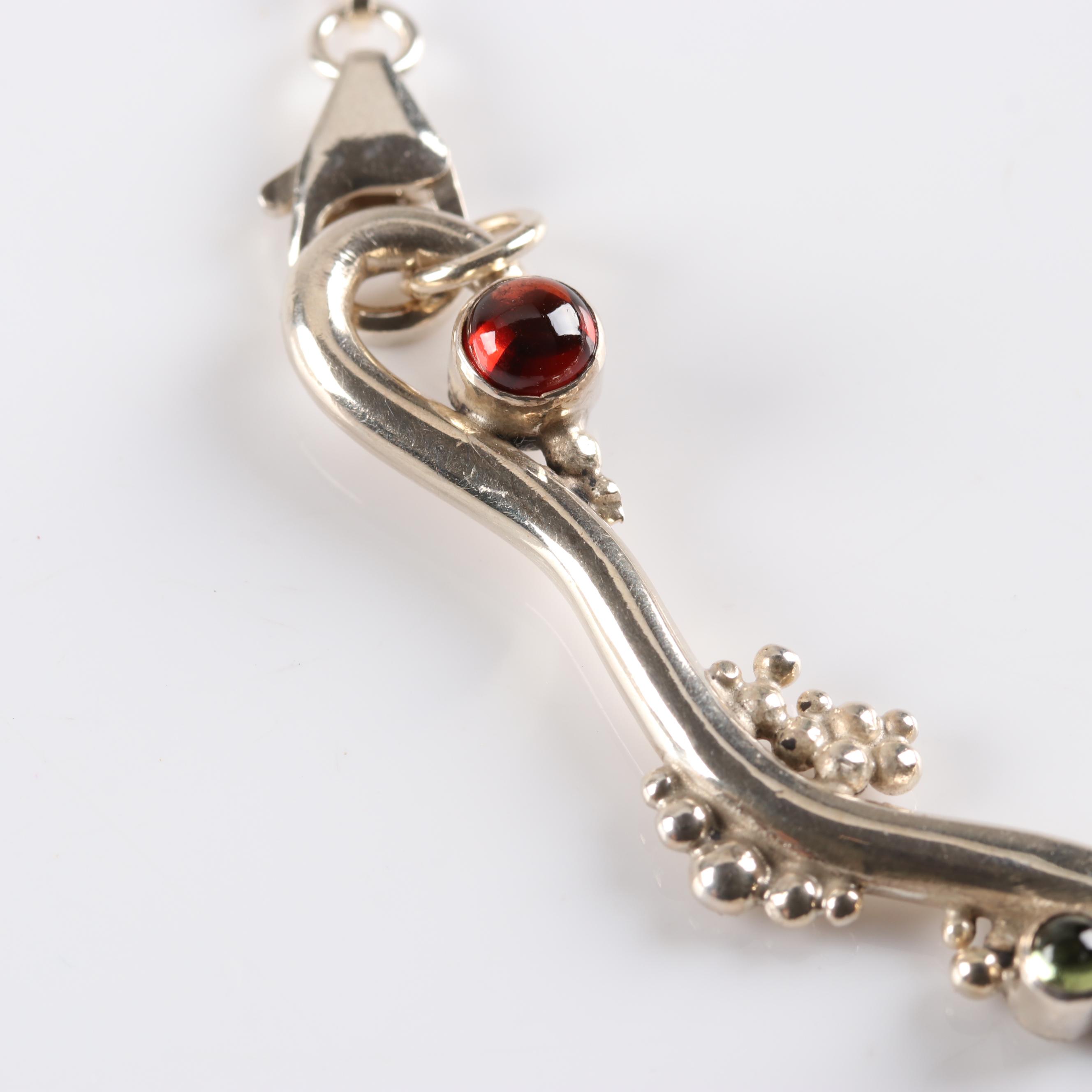 Sterling Silver 1.80 CT Moonstone 3.50 CTW Blue Topaz 1.00 CTW Garnet Necklace