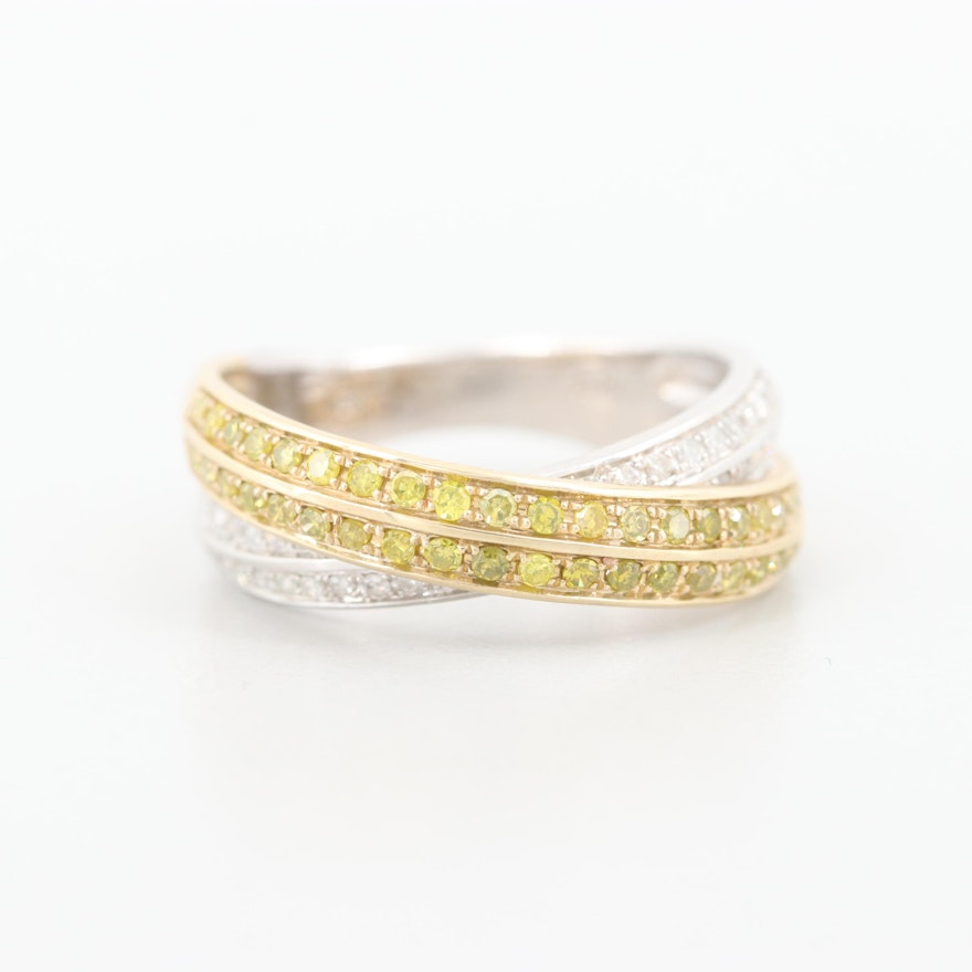 10K White Gold Diamond Crossover with 10K Yellow Gold Ring
