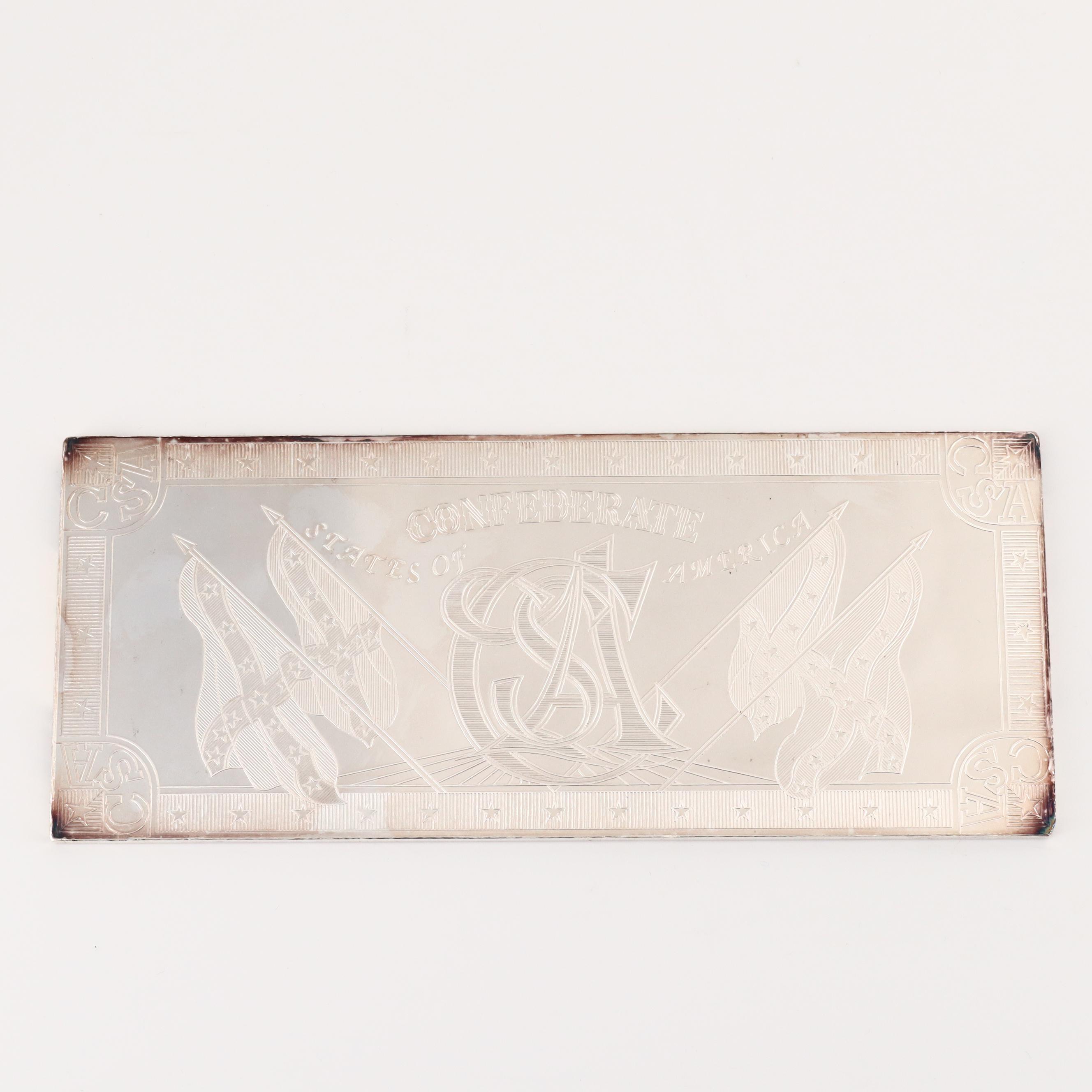 Confederate States of America $50 Banknote Design Eight Ounce .999 Silver Bar