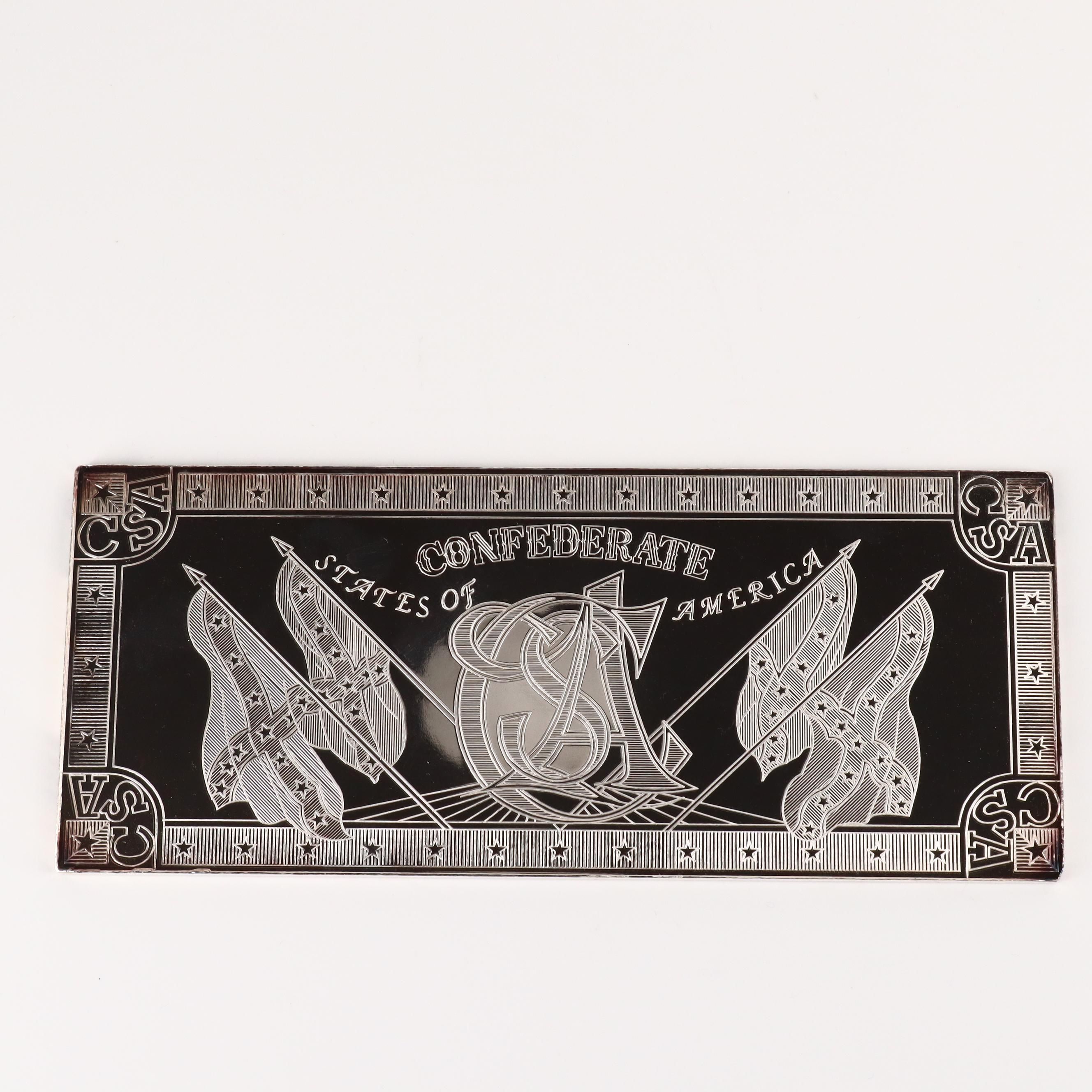Confederate States of America $50 Banknote Design Eight Ounce .999 Silver Bar