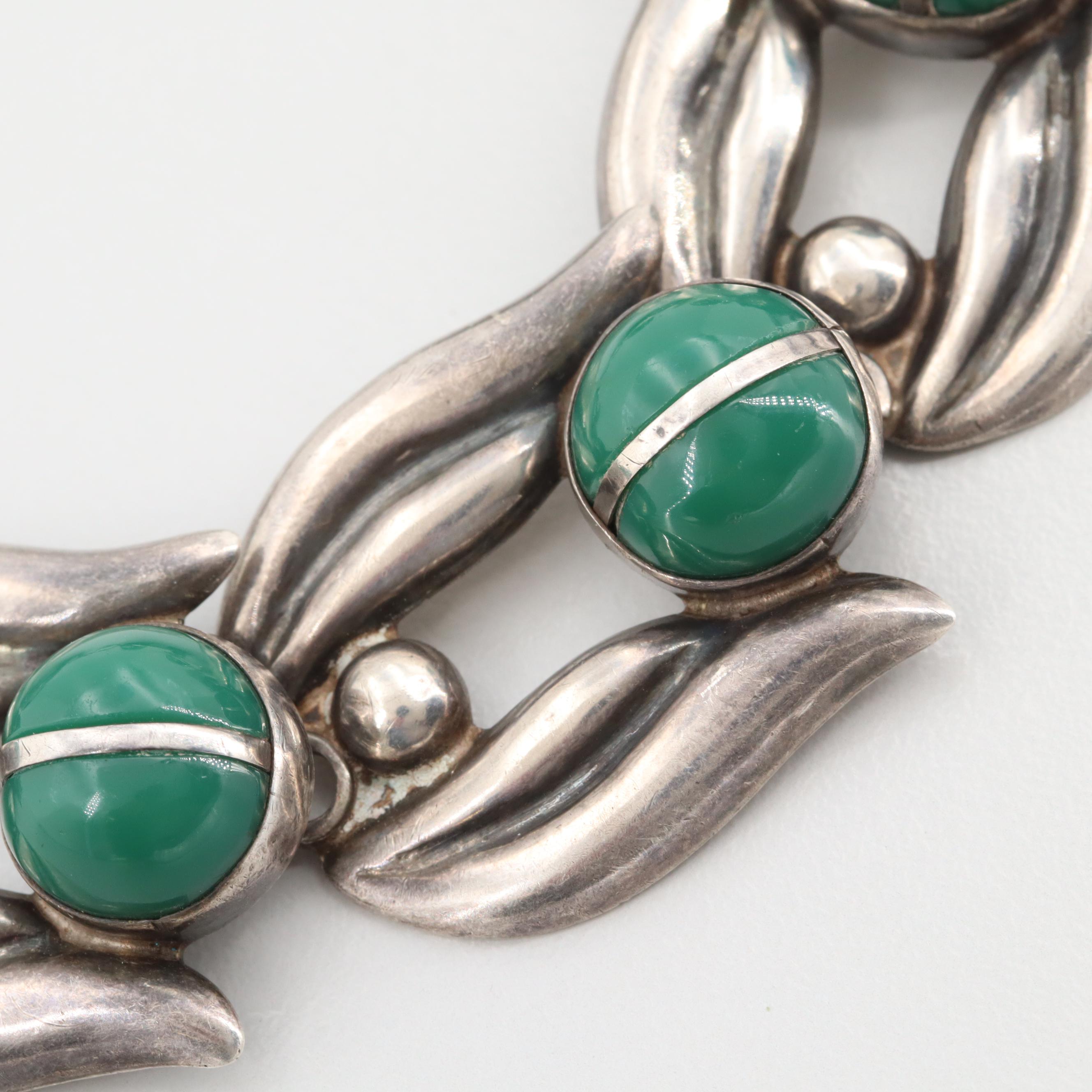 Vintage Mexican Sterling Silver Glass Bracelet