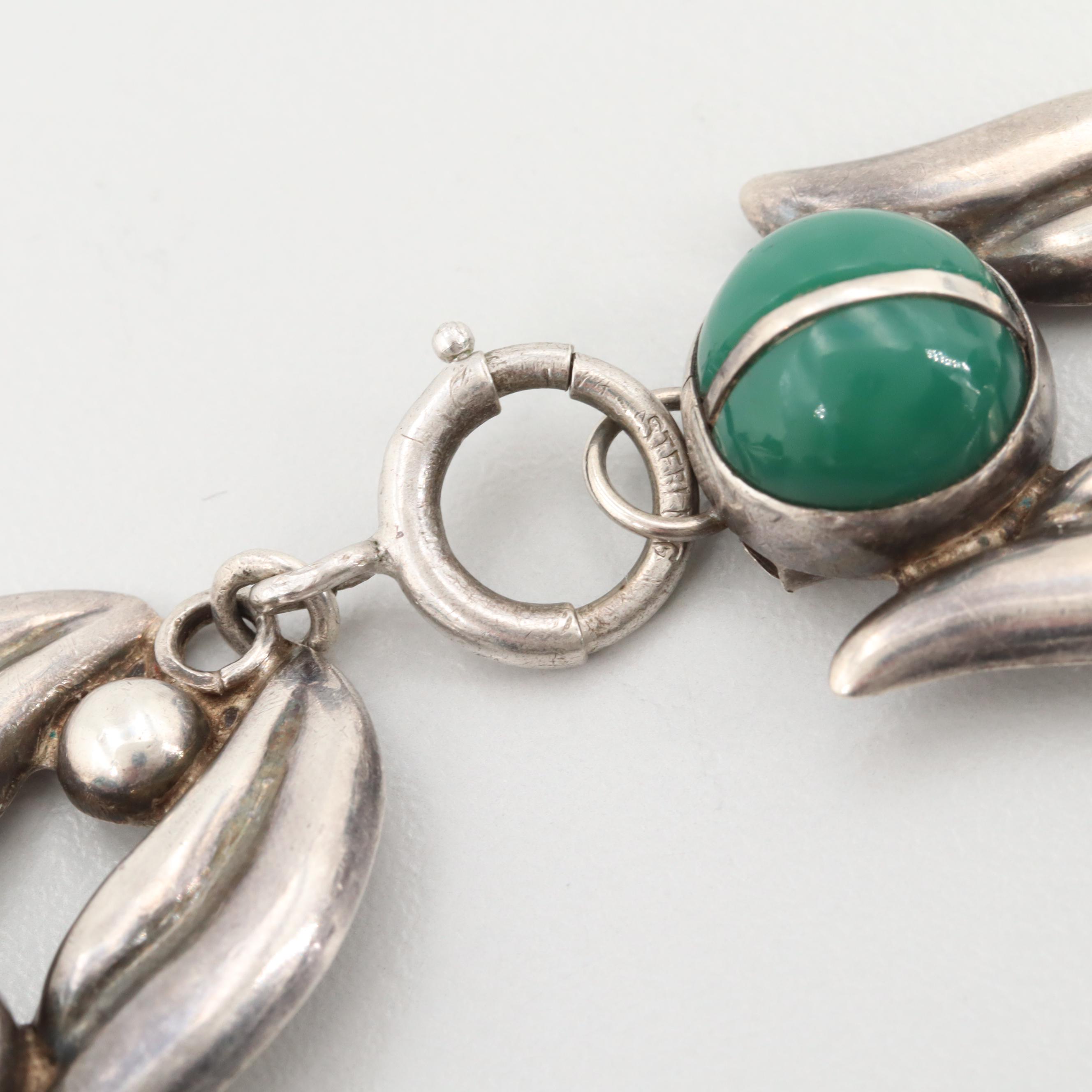 Vintage Mexican Sterling Silver Glass Bracelet