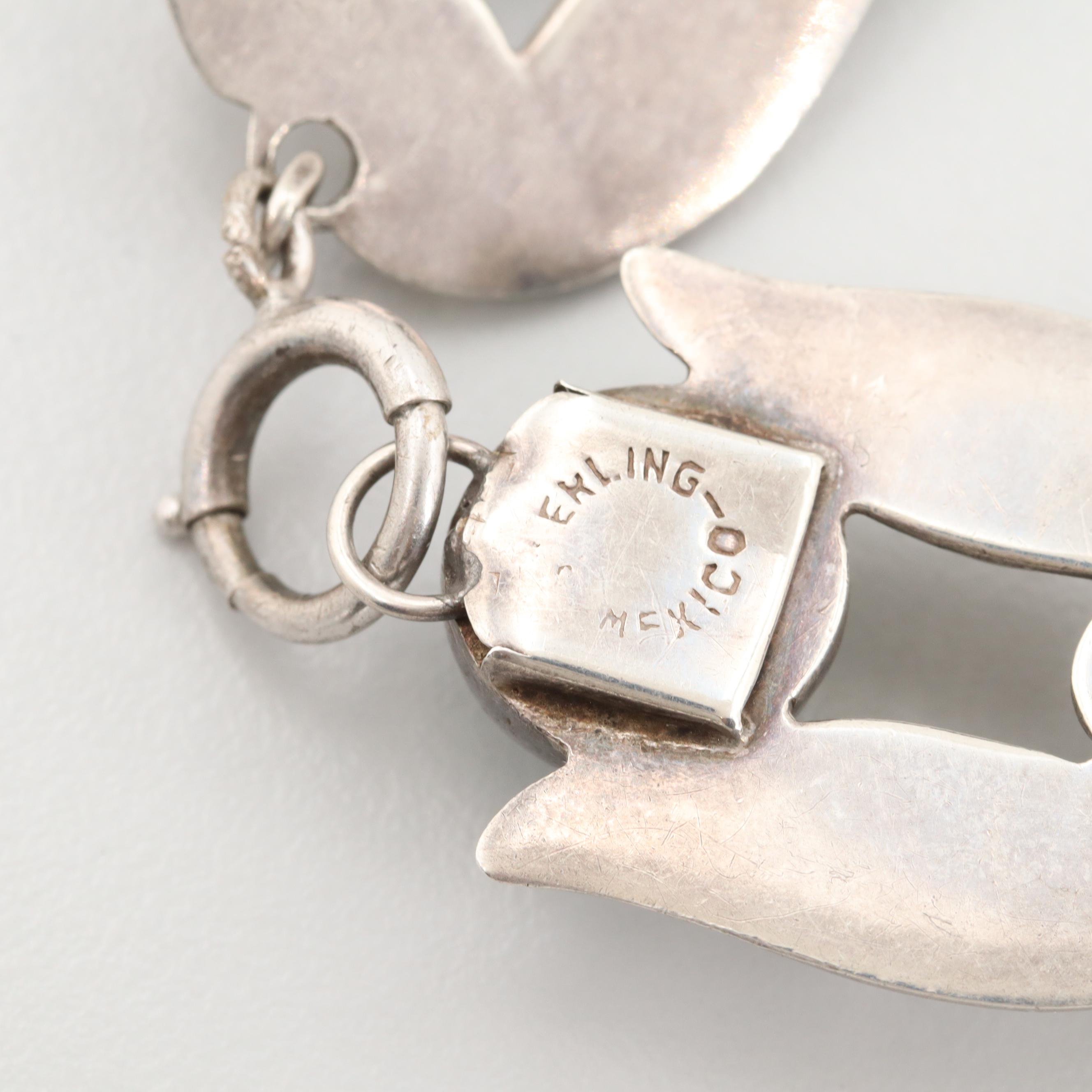 Vintage Mexican Sterling Silver Glass Bracelet