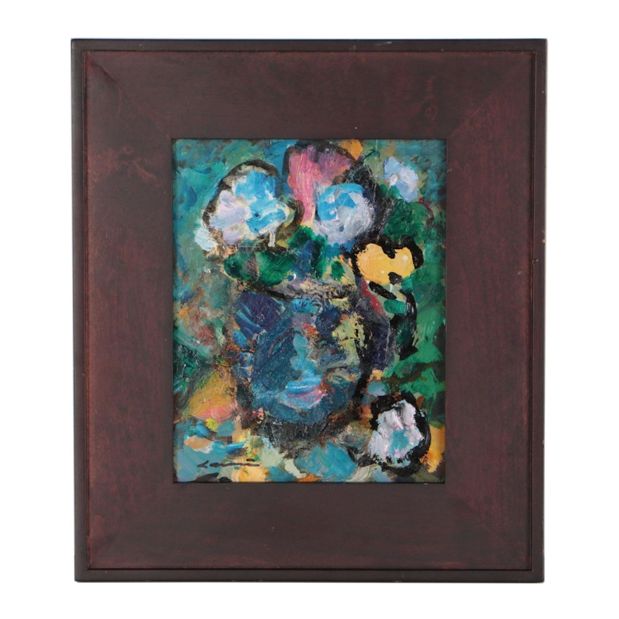 Robert Canete Abstract Floral Oil Painting