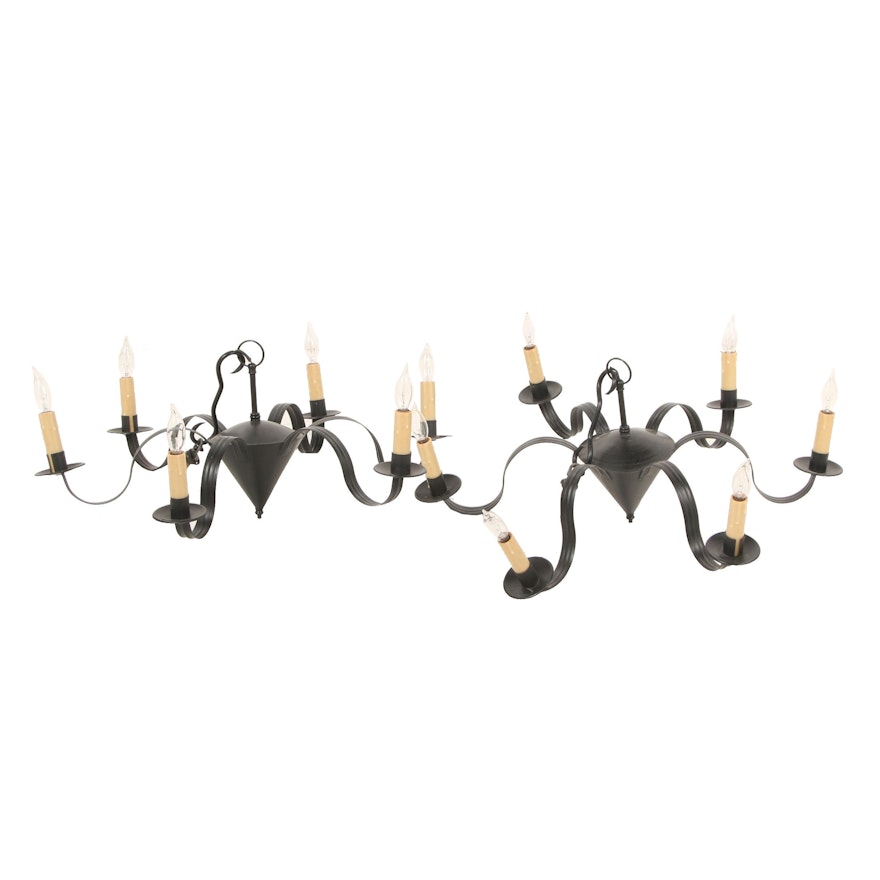 Period Lighting Fixtures Inc. Handcrafted Tin Colonial Revival Chandelier