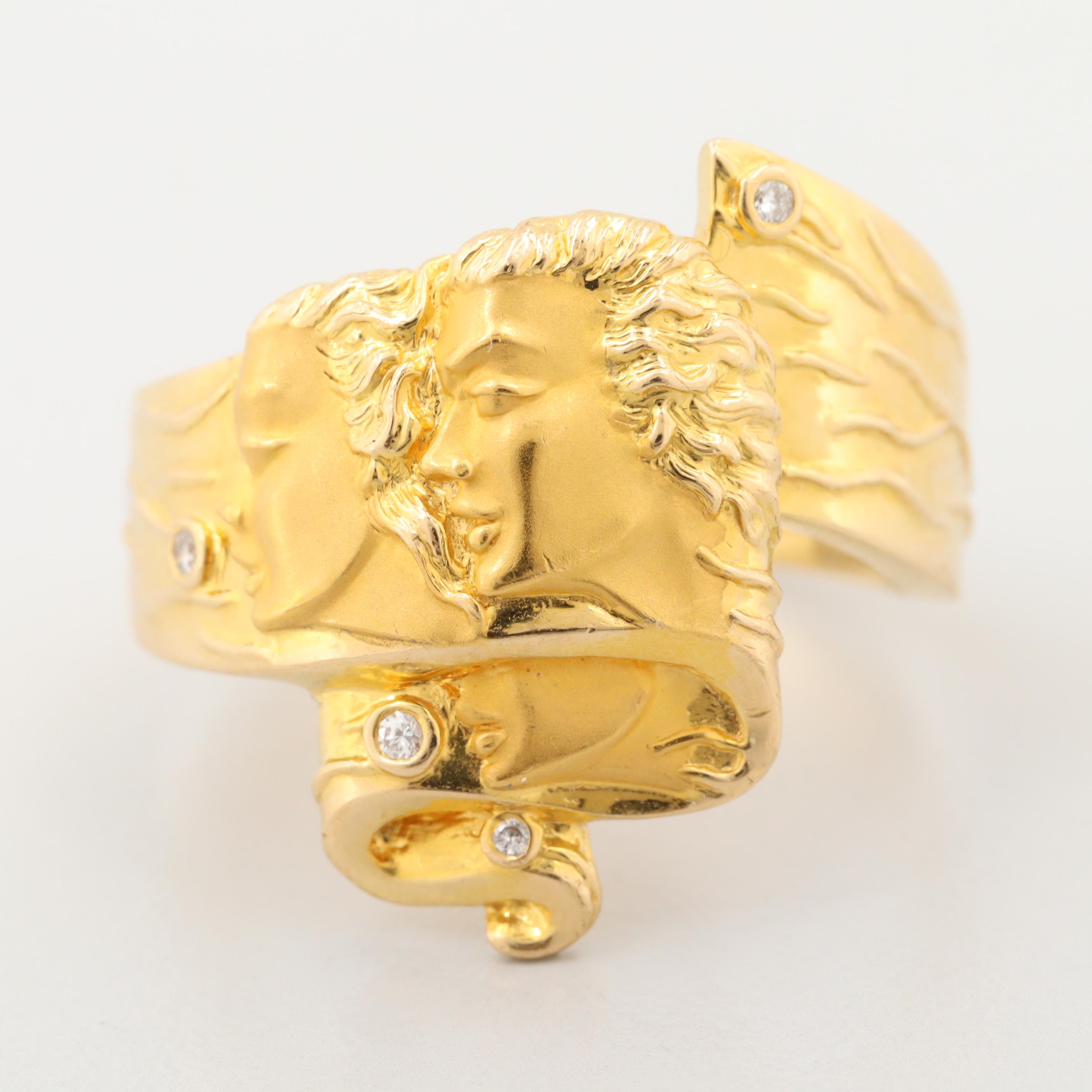 Carrera y Carrera 18K Adam and Eve Diamond Ring with Jewelry Pouch