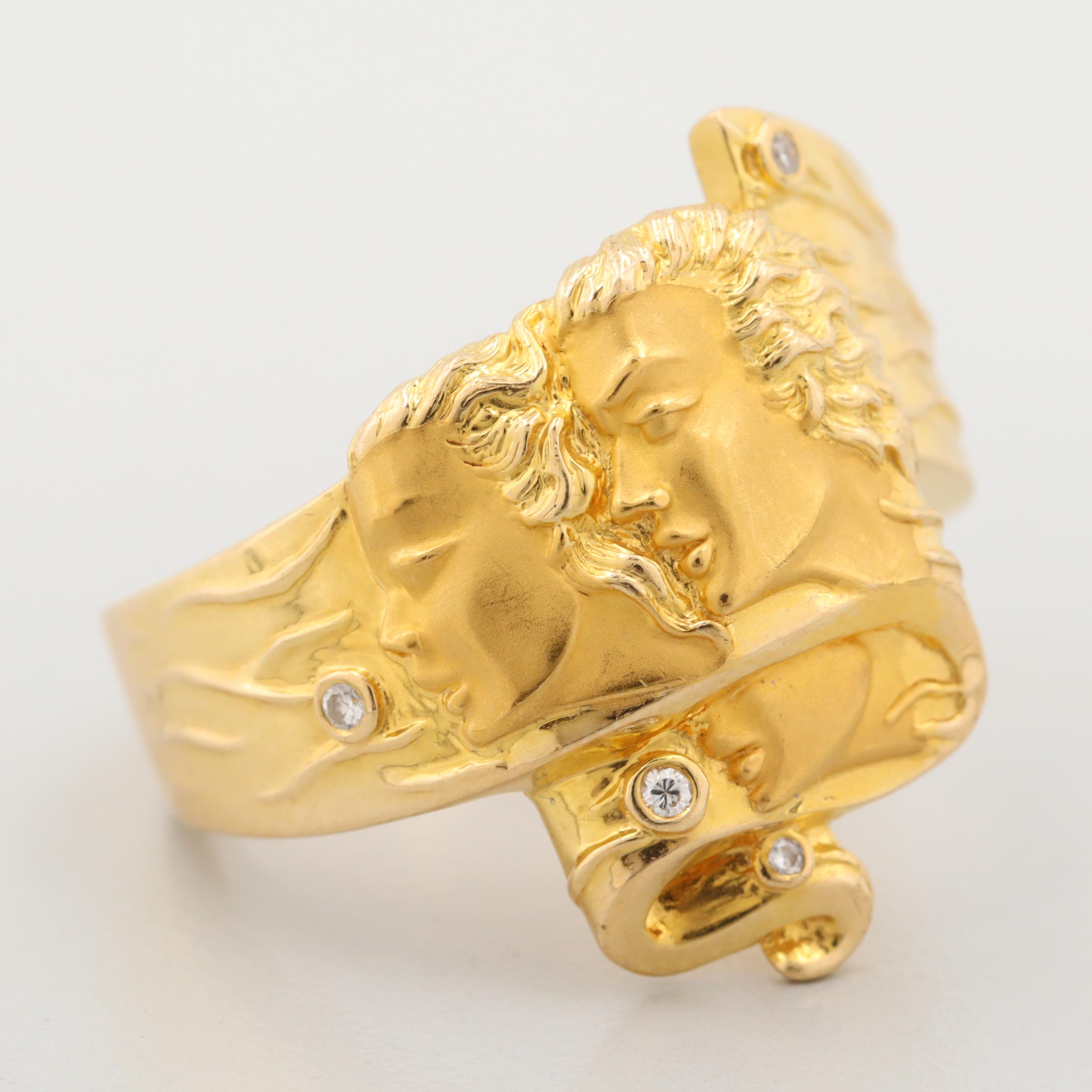 Carrera y Carrera 18K Adam and Eve Diamond Ring with Jewelry Pouch