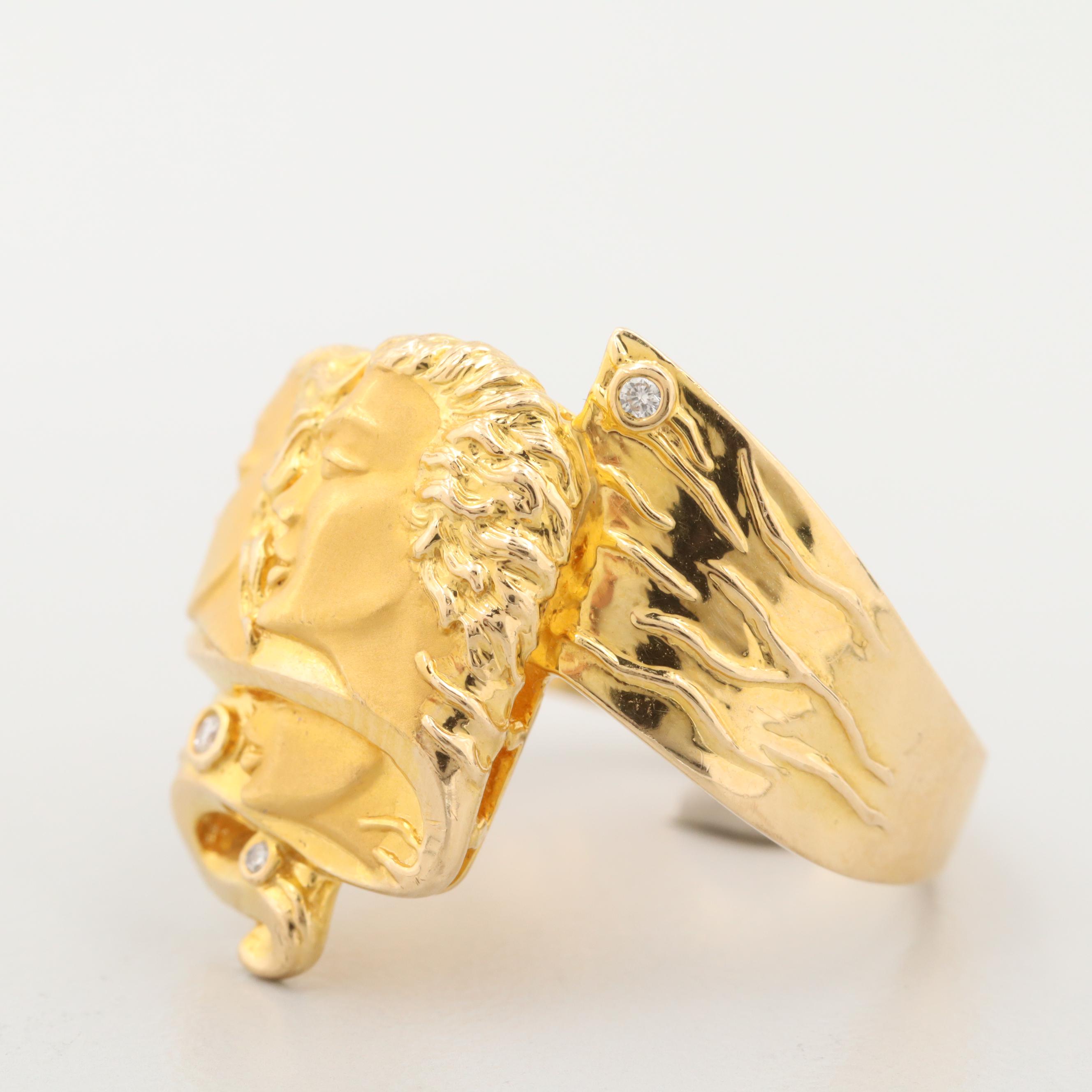 Carrera y Carrera 18K Adam and Eve Diamond Ring with Jewelry Pouch