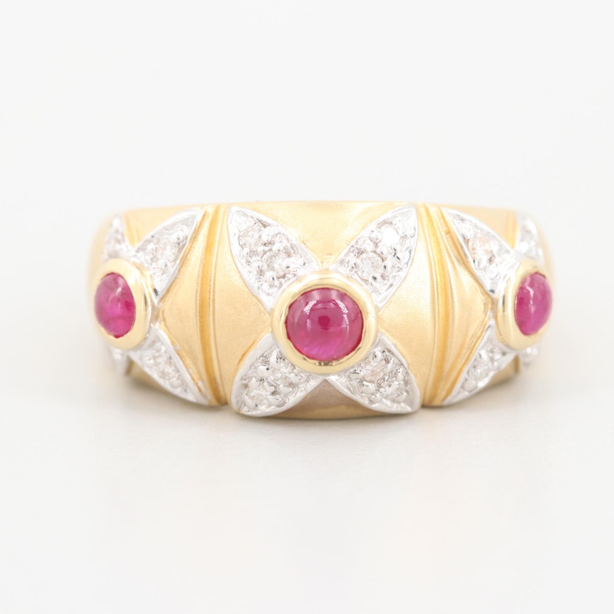 14K Yellow Gold Ruby and Diamond Ring with White Gold Accents