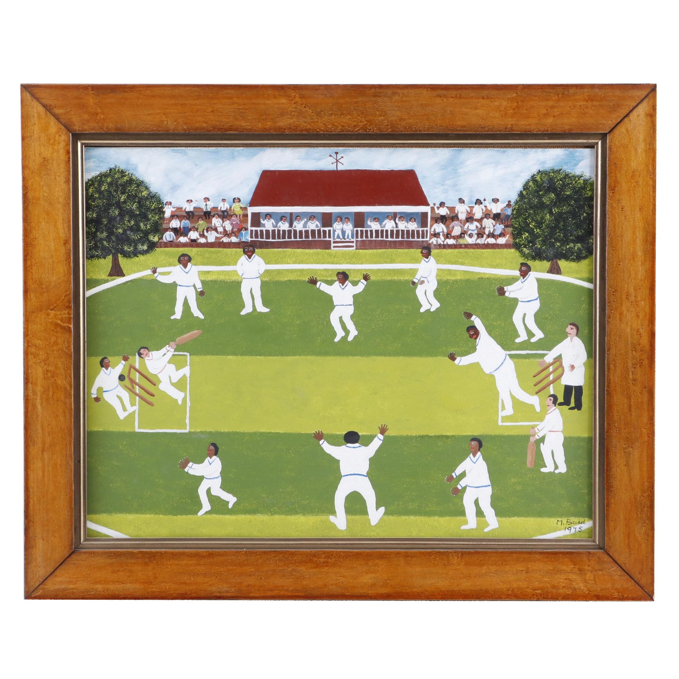 Margaret Baird Folk Art Oil Painting "England v West Indies", 1975