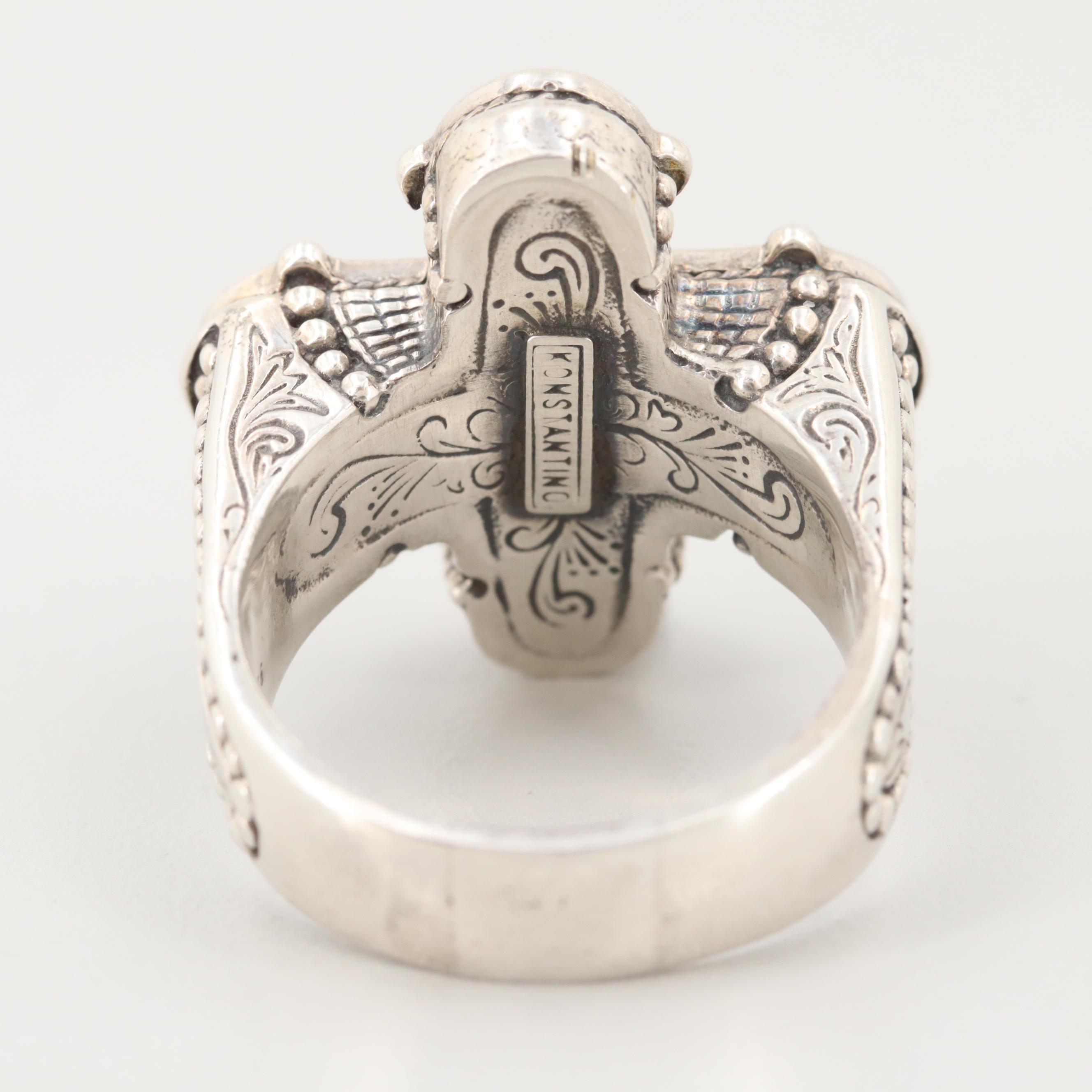 Konstantino Sterling Silver Cross Ring with 18K Yellow Gold and Rhodolite Garnet