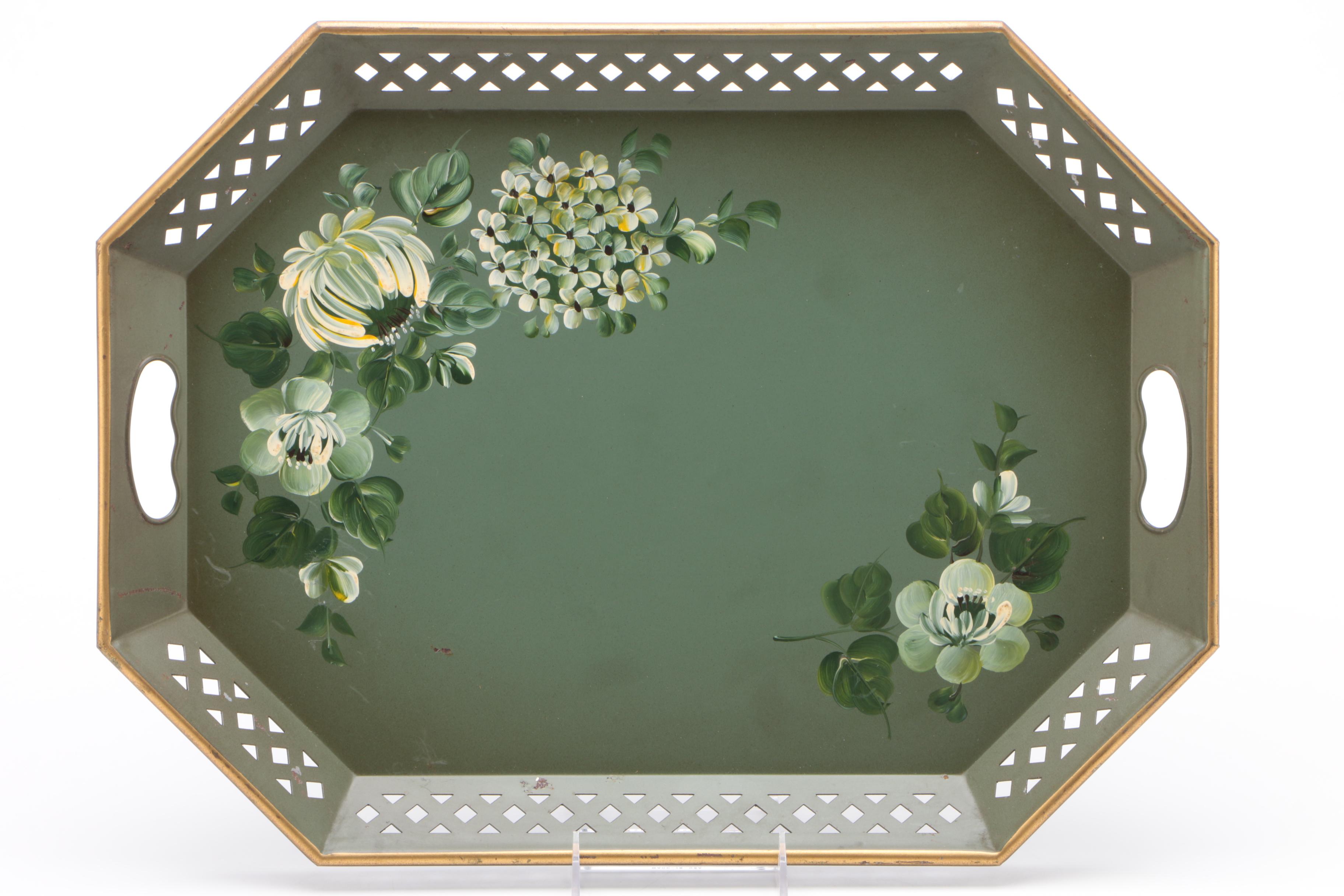 Nashco Tole Tray and Other Assorted Serving Trays Including Gorham