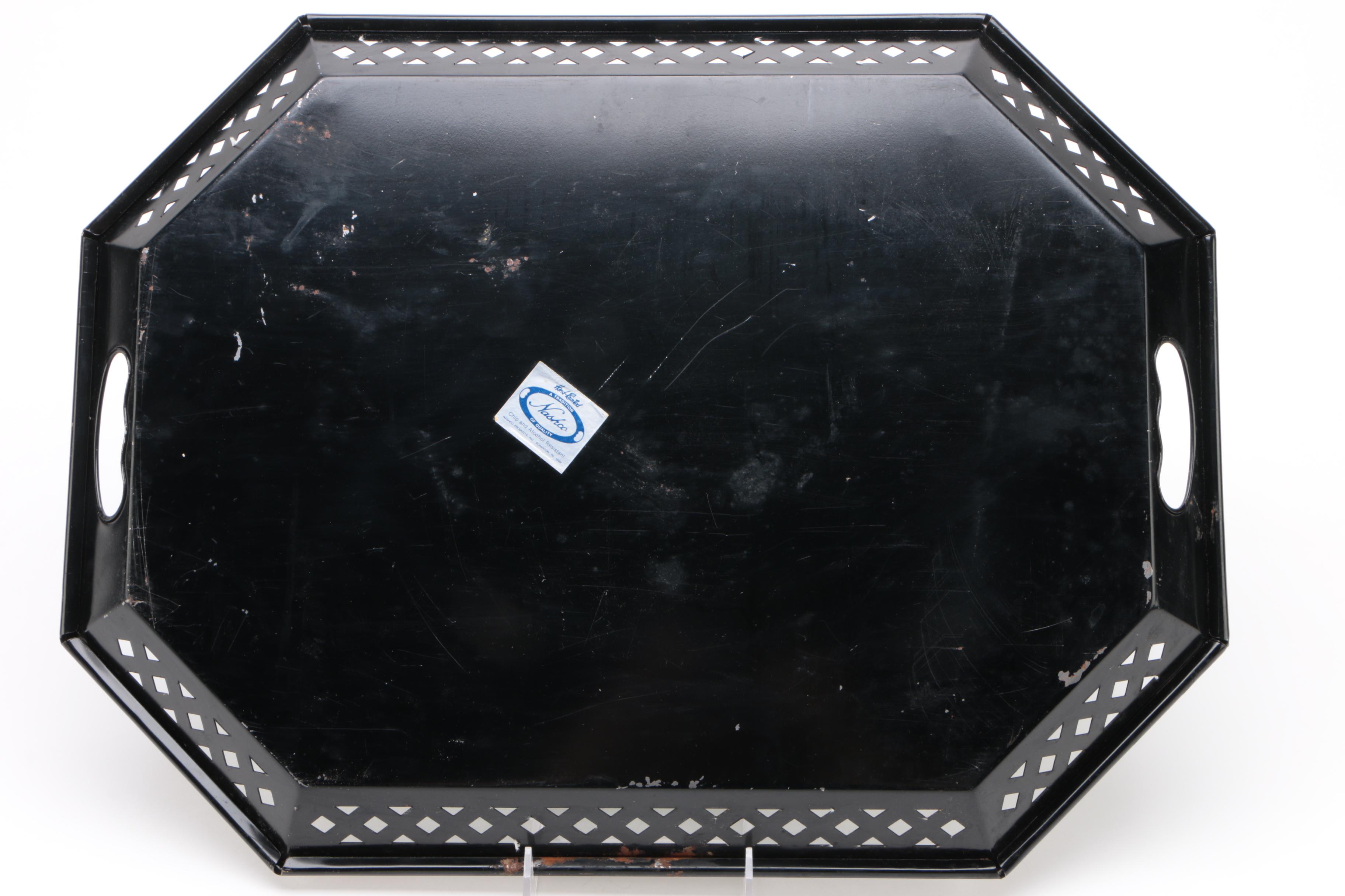 Nashco Tole Tray and Other Assorted Serving Trays Including Gorham