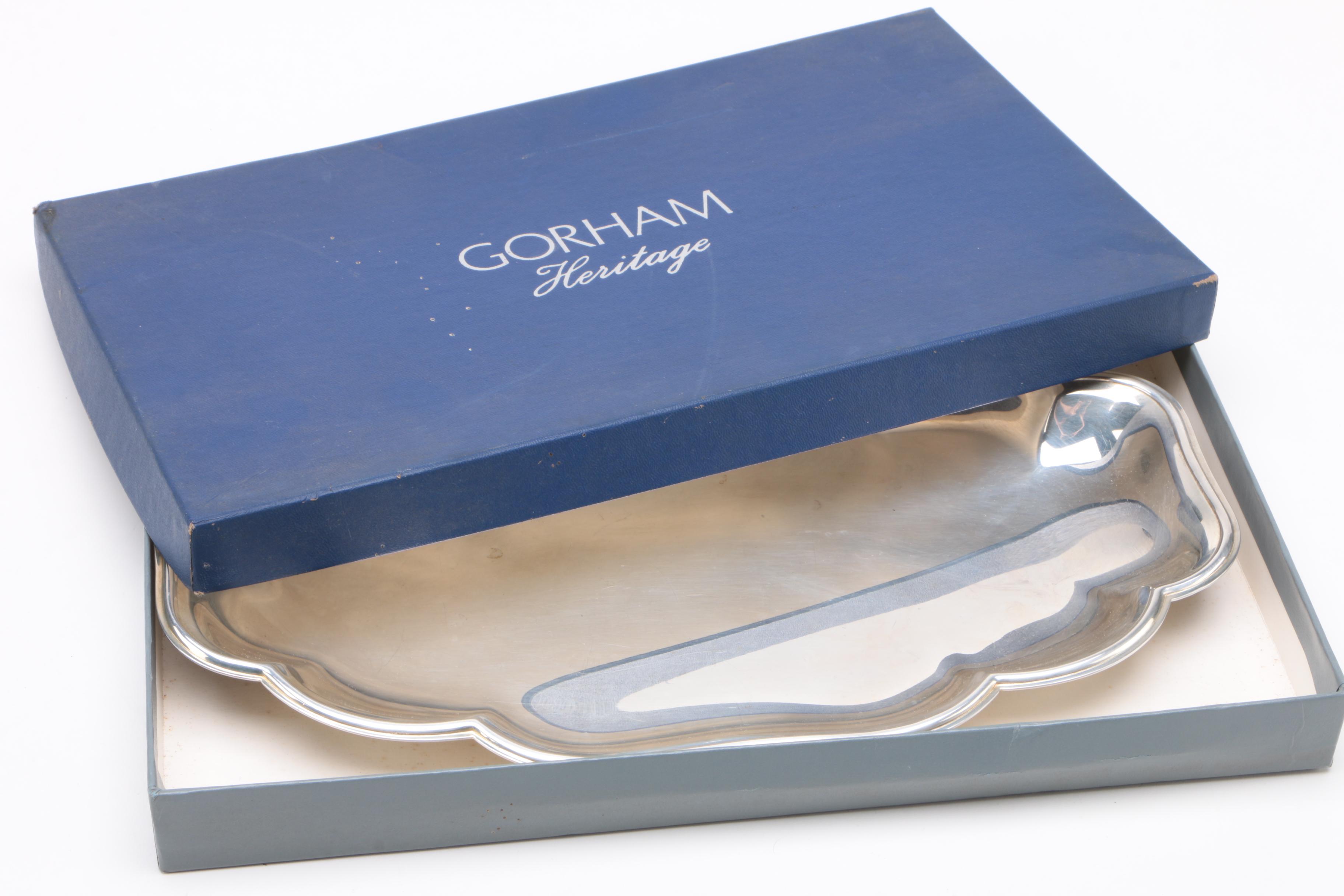 Nashco Tole Tray and Other Assorted Serving Trays Including Gorham