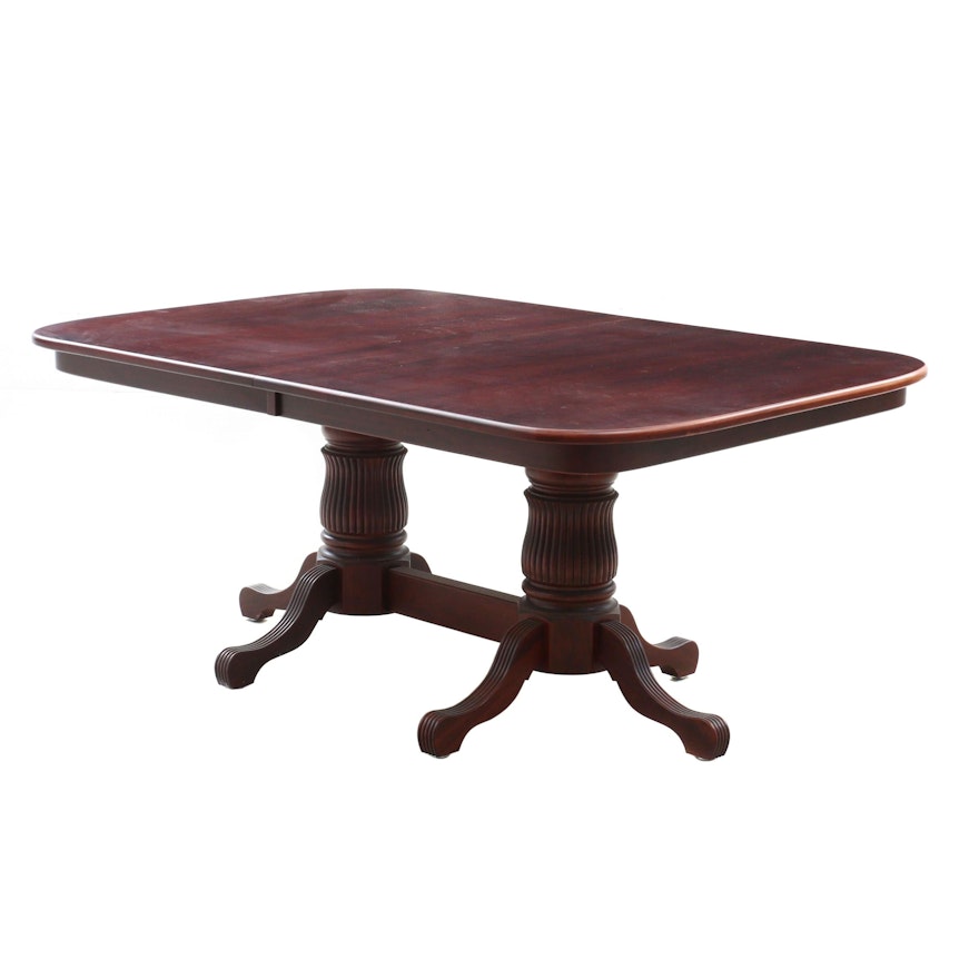 Mahogany-Stained Double-Pedestal Extending Dining Table, Late 20th Century