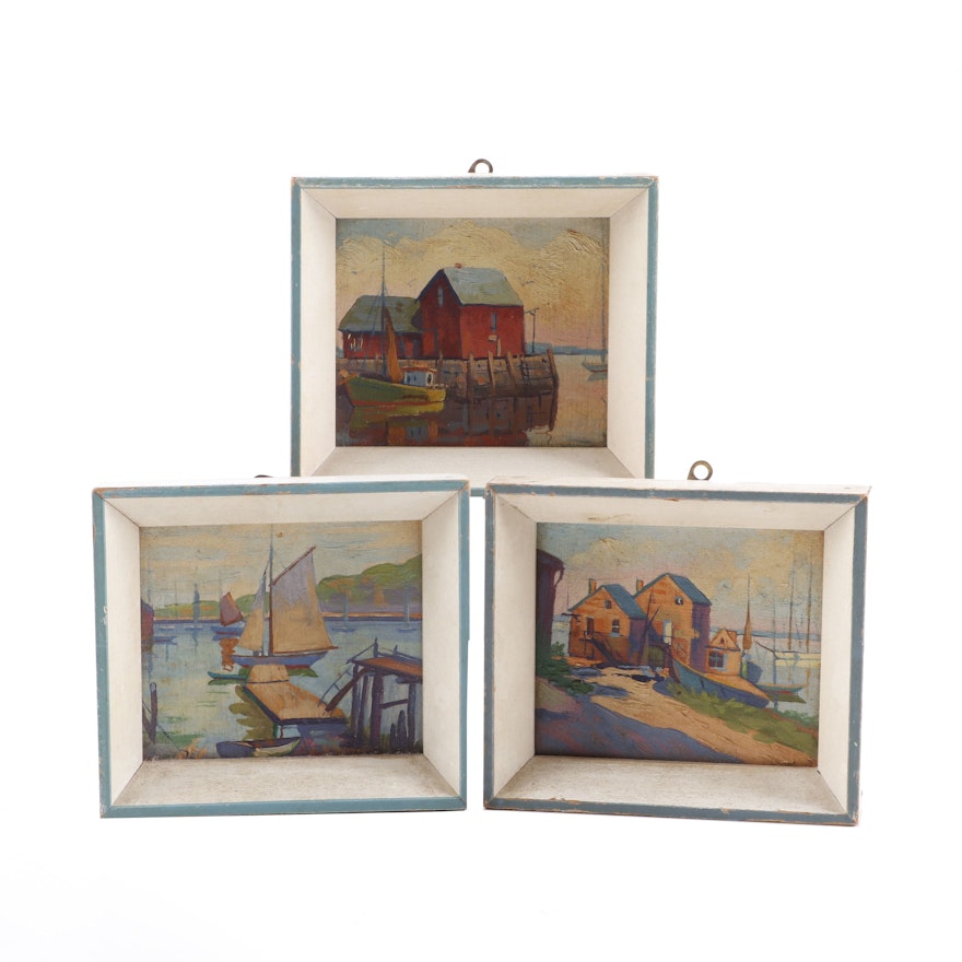 Late 20th Century Oil Paintings including "Fish House" and "Sail Boats"