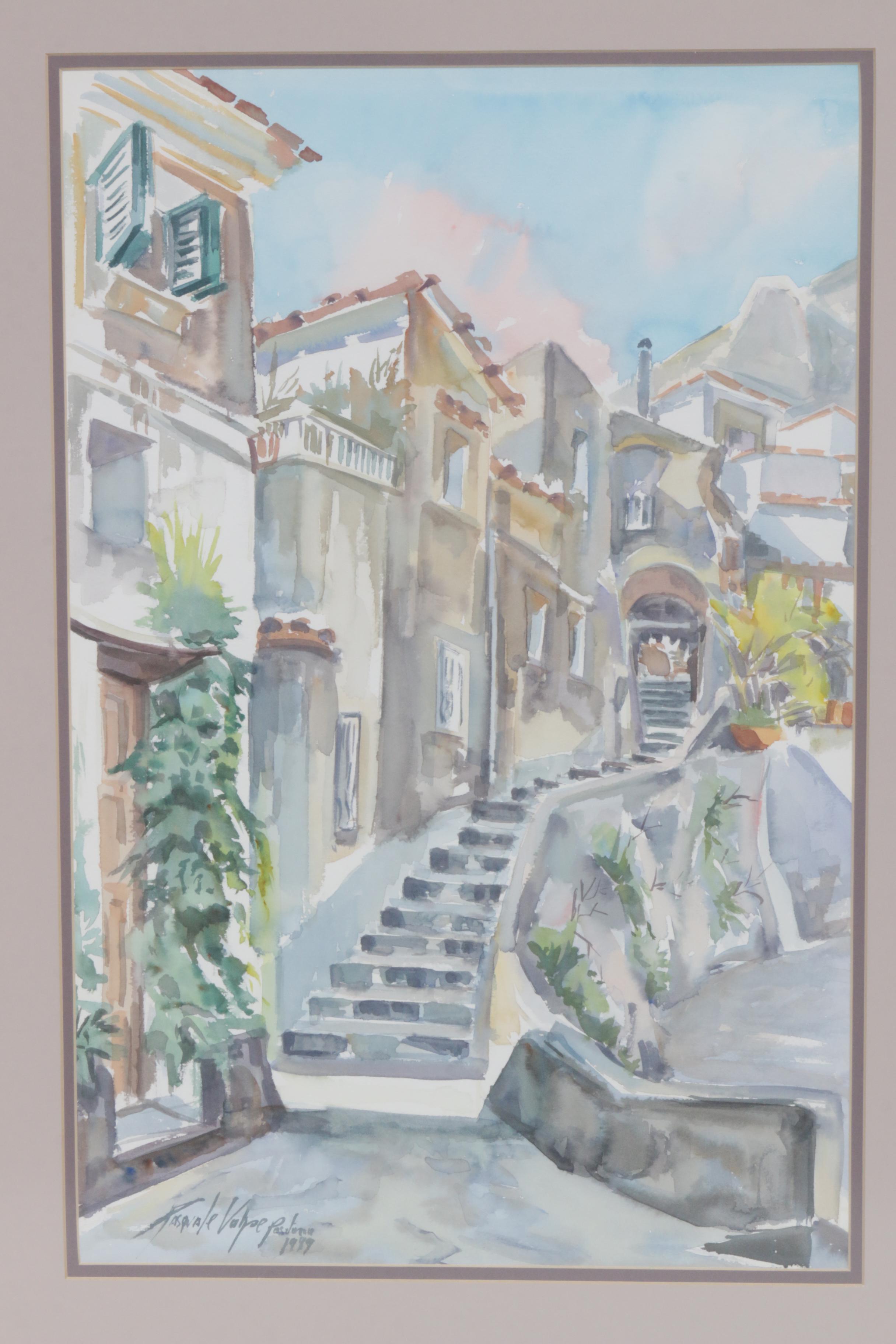 Pasquale Volpe Positano Cityscape Watercolor Painting