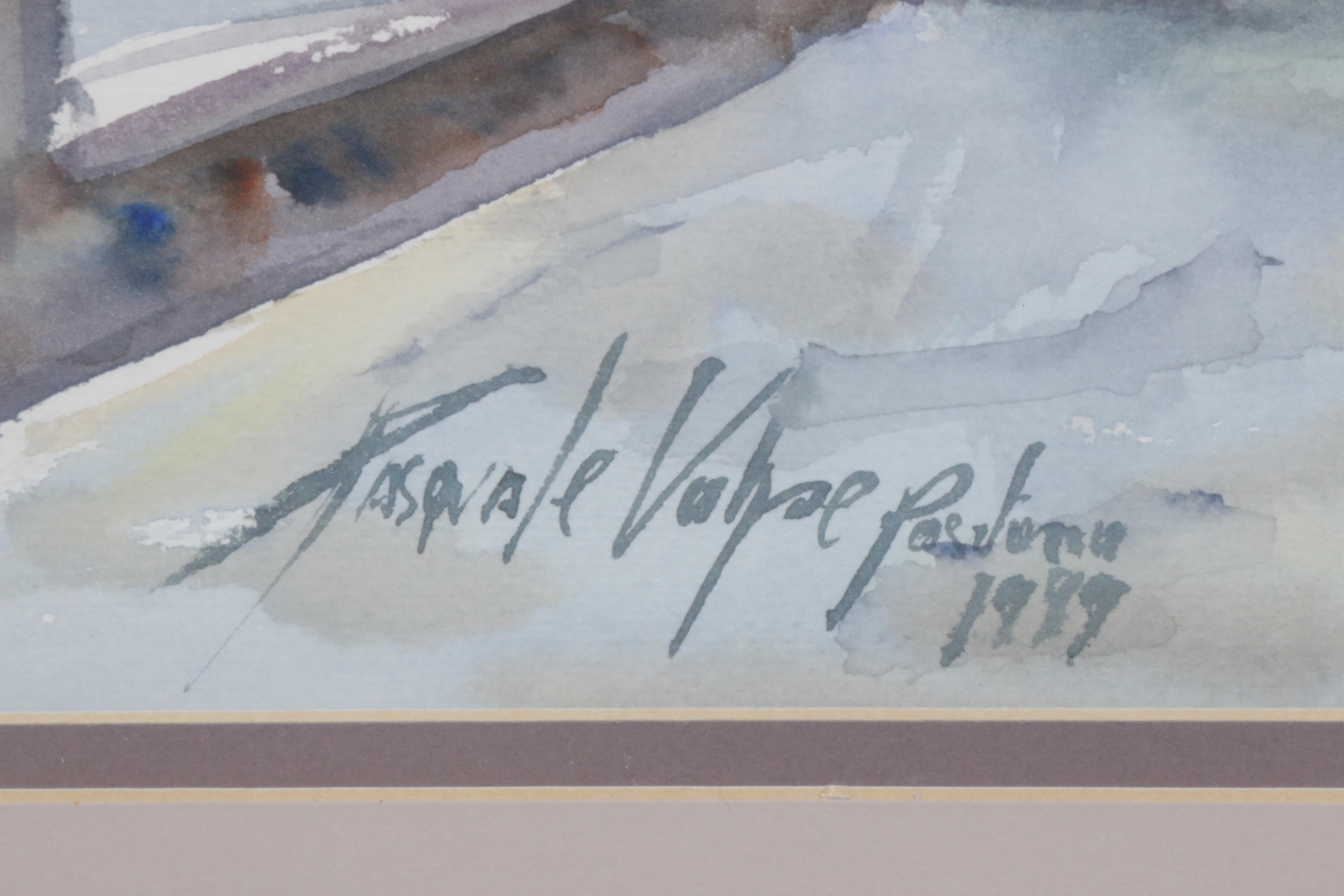 Pasquale Volpe Positano Cityscape Watercolor Painting