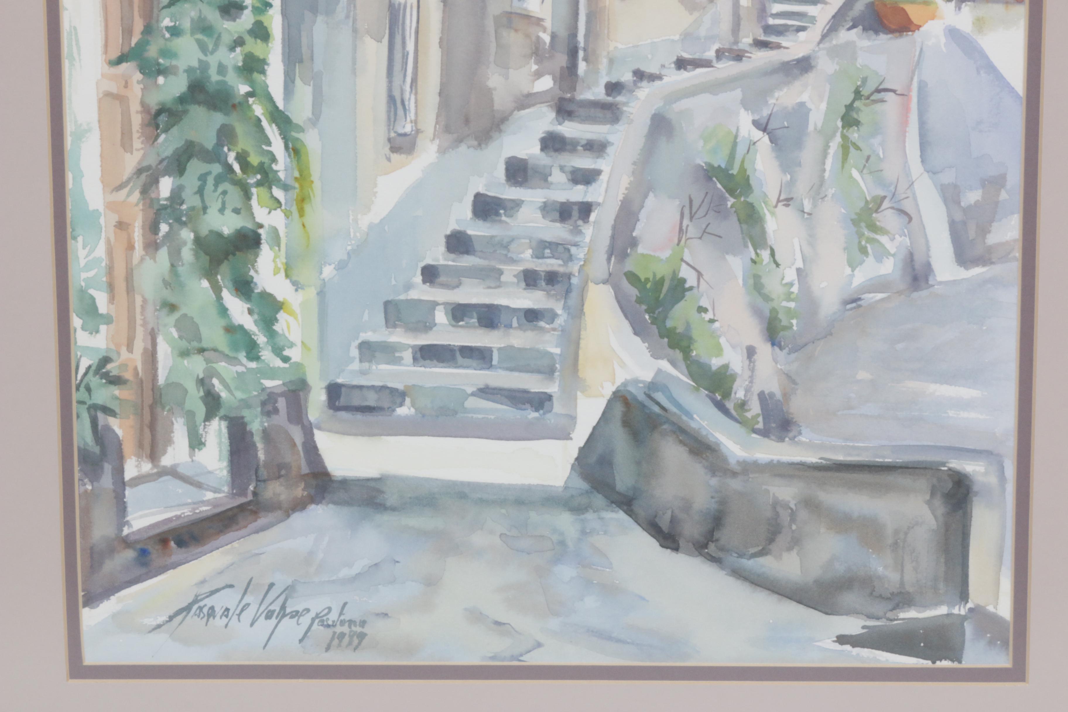 Pasquale Volpe Positano Cityscape Watercolor Painting
