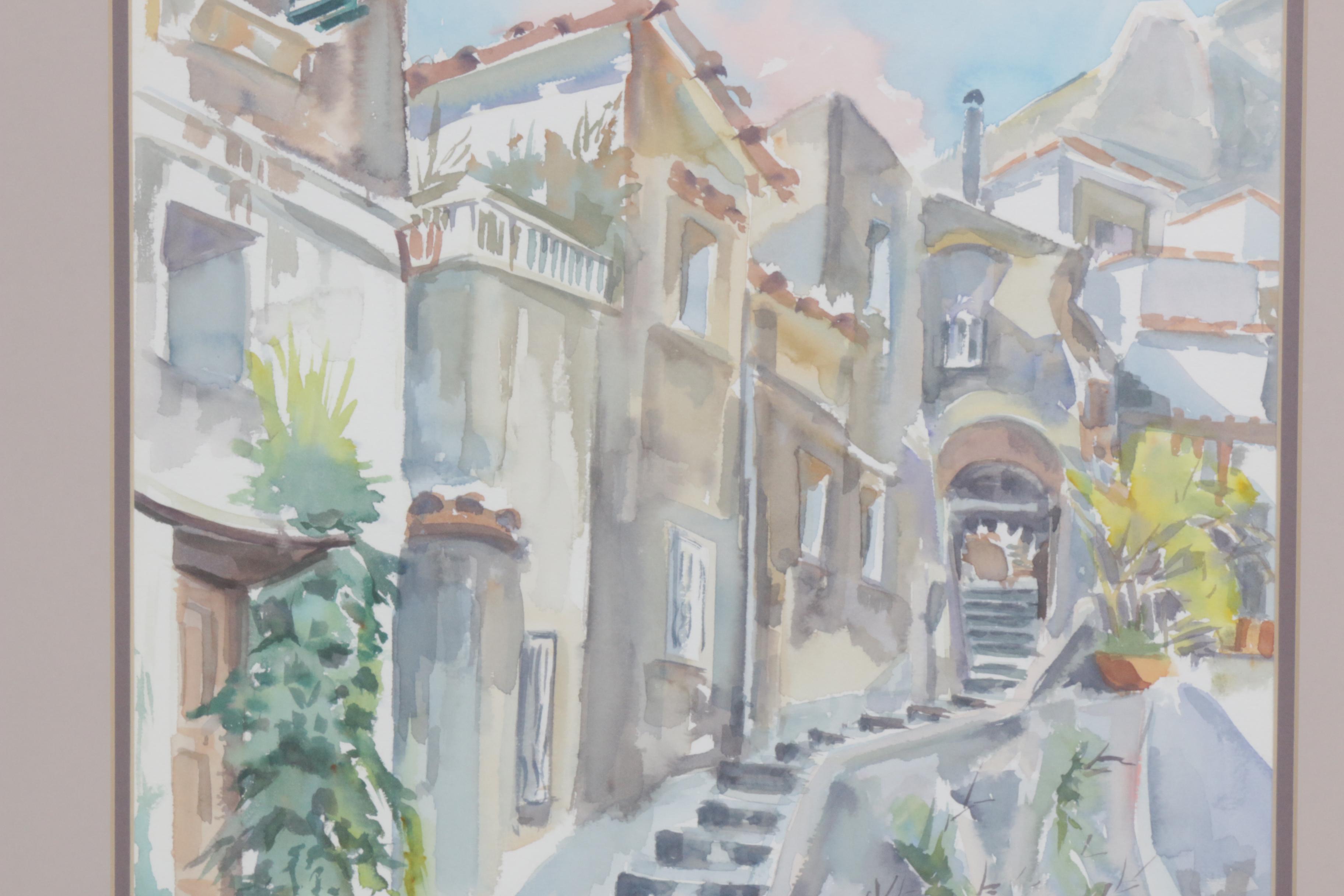 Pasquale Volpe Positano Cityscape Watercolor Painting
