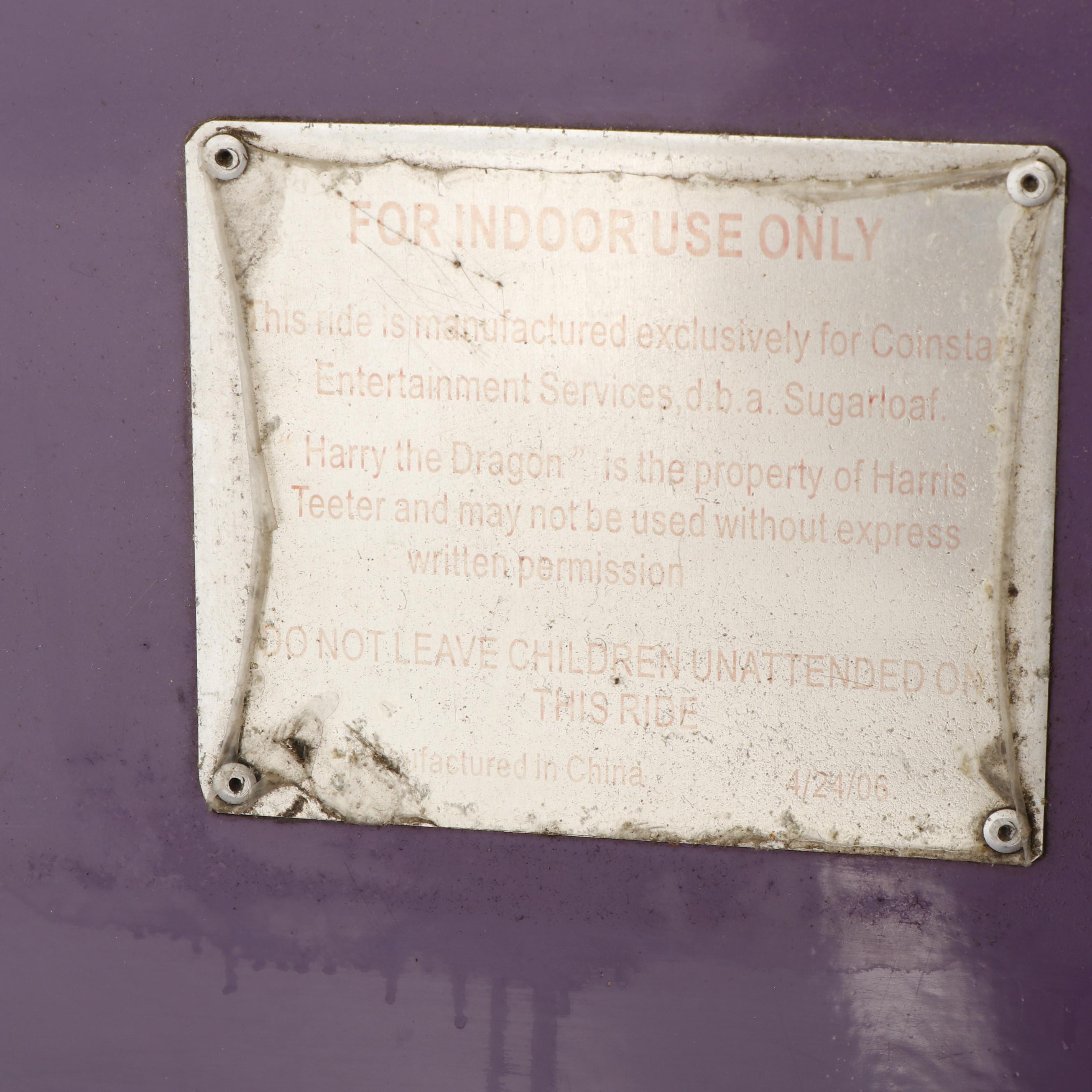 "Harry the Happy Dragon" Coin Operated Singing Kiddie Ride, Circa 1995