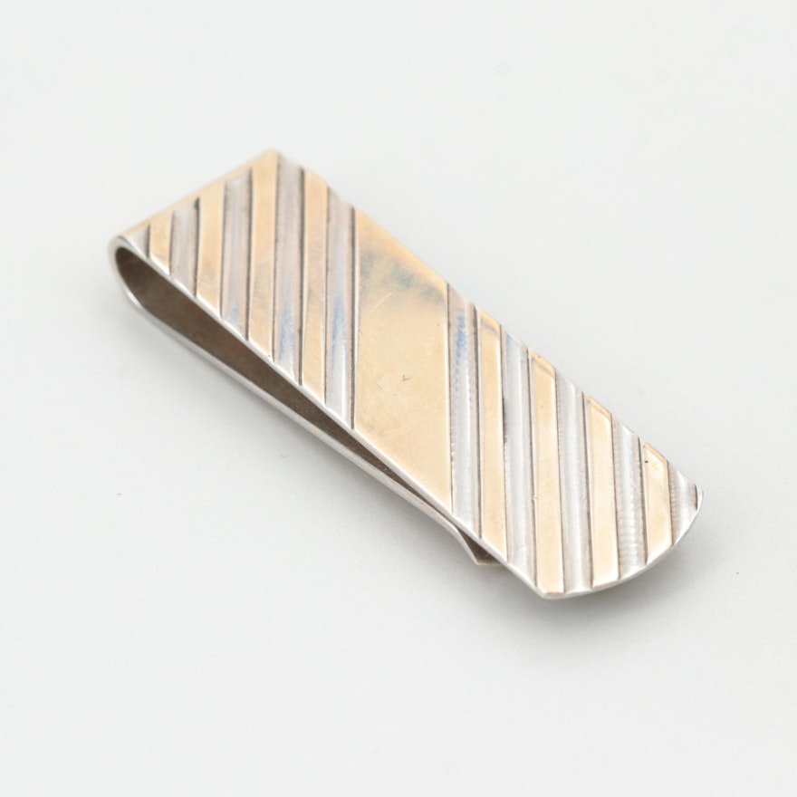 Sterling Silver Money Clip with 14K Yellow Gold Accents