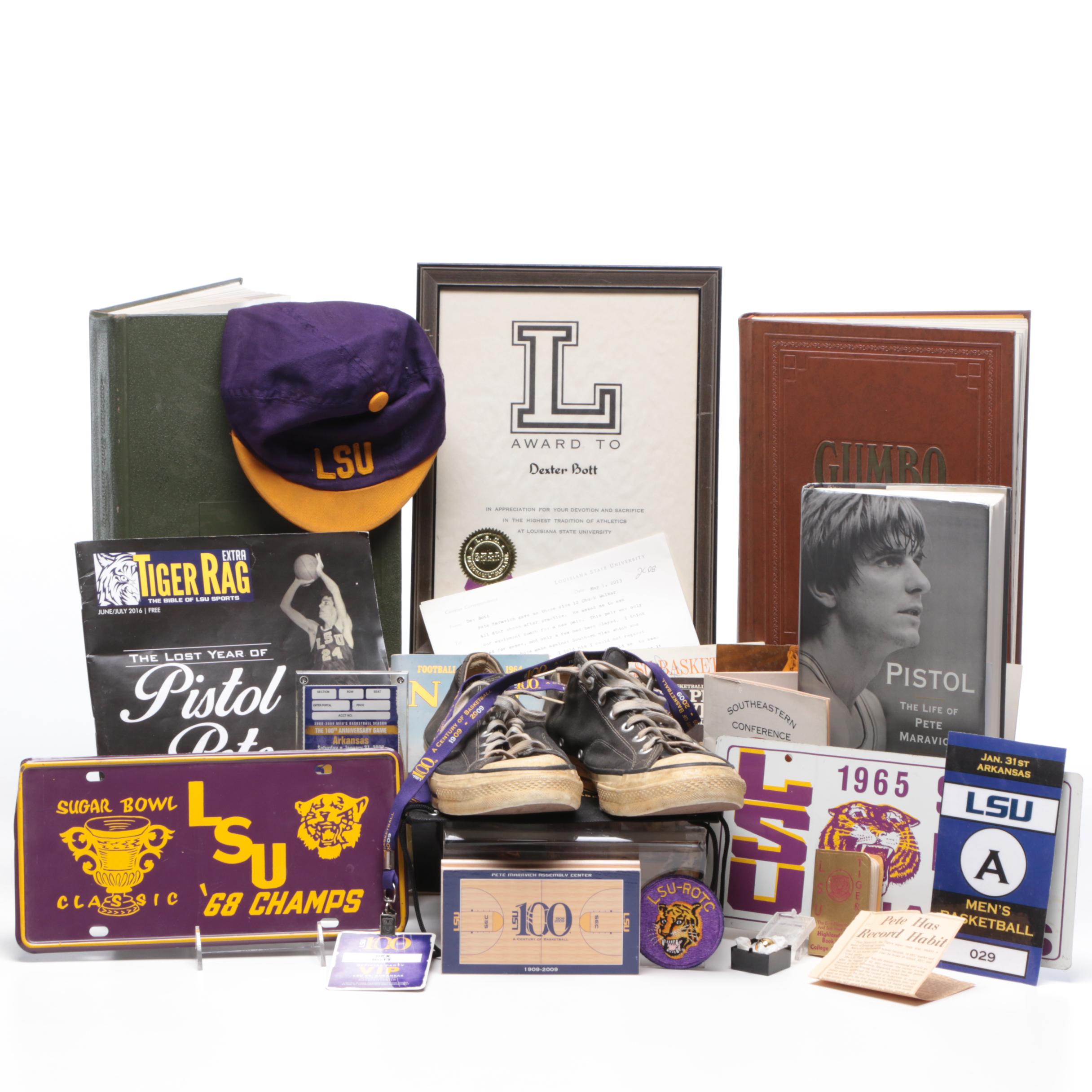 1967 Pete Maravich Game Worn Converse Shoes, Signed Guide and other LSU Items
