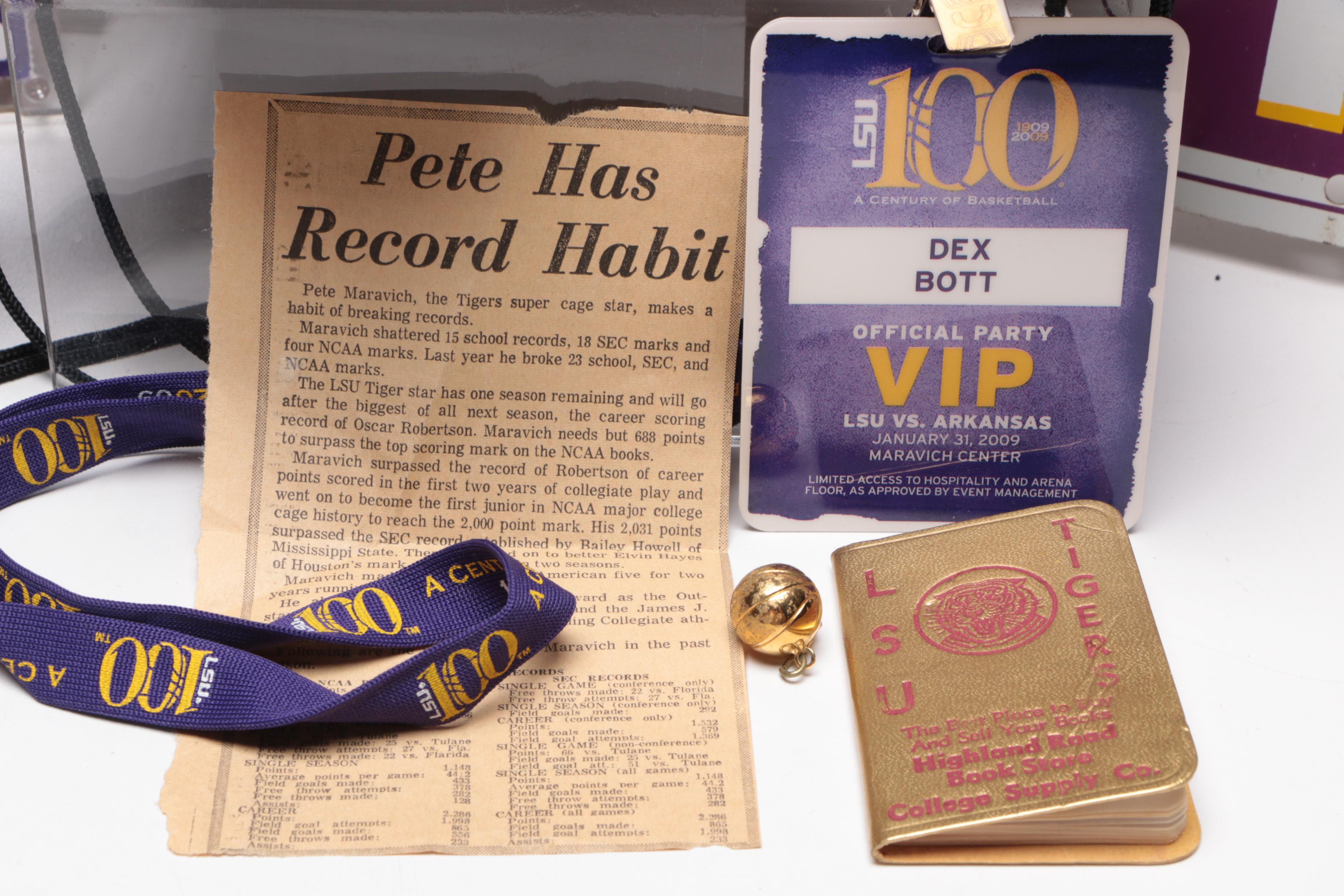 1967 Pete Maravich Game Worn Converse Shoes, Signed Guide and other LSU Items