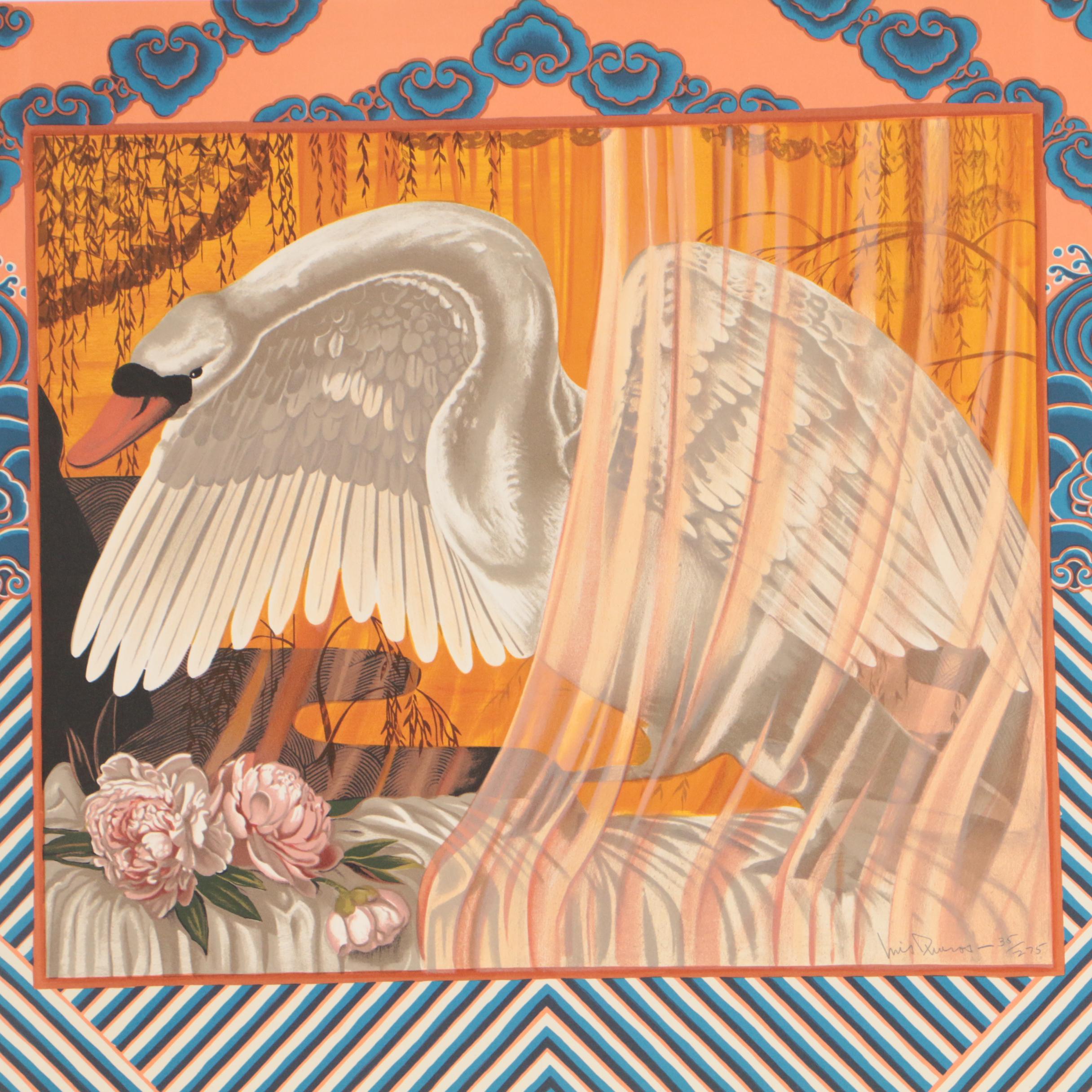 Luis Quiros Color Lithograph of Swan