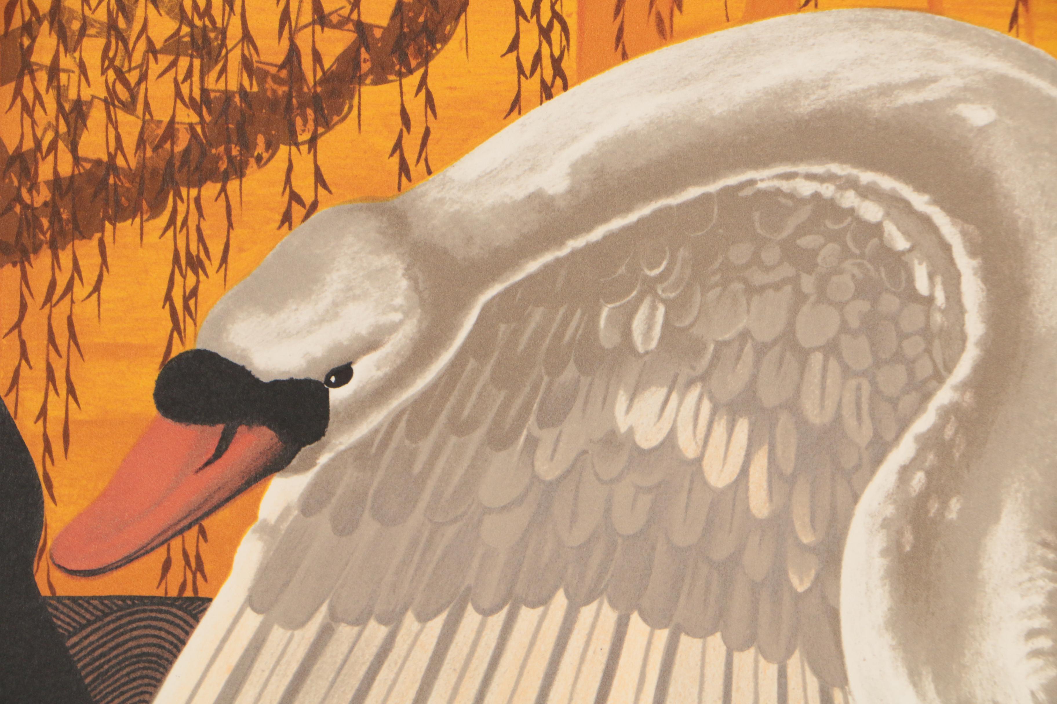 Luis Quiros Color Lithograph of Swan