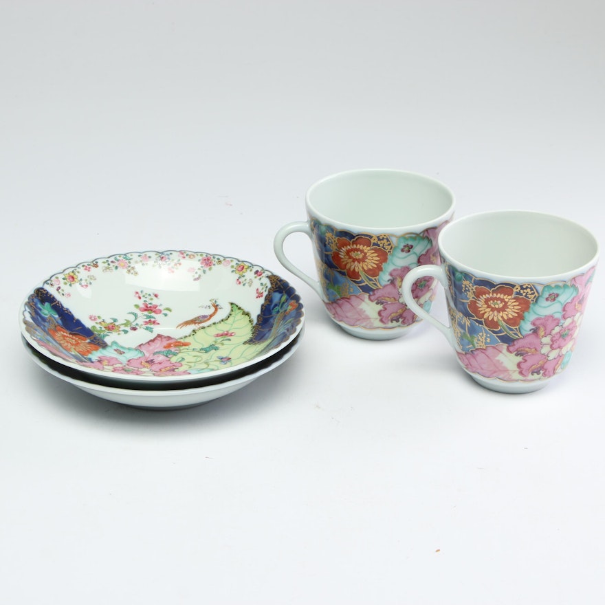 Mottahedeh "Tobacco Leaf" Tea Cups and Saucers