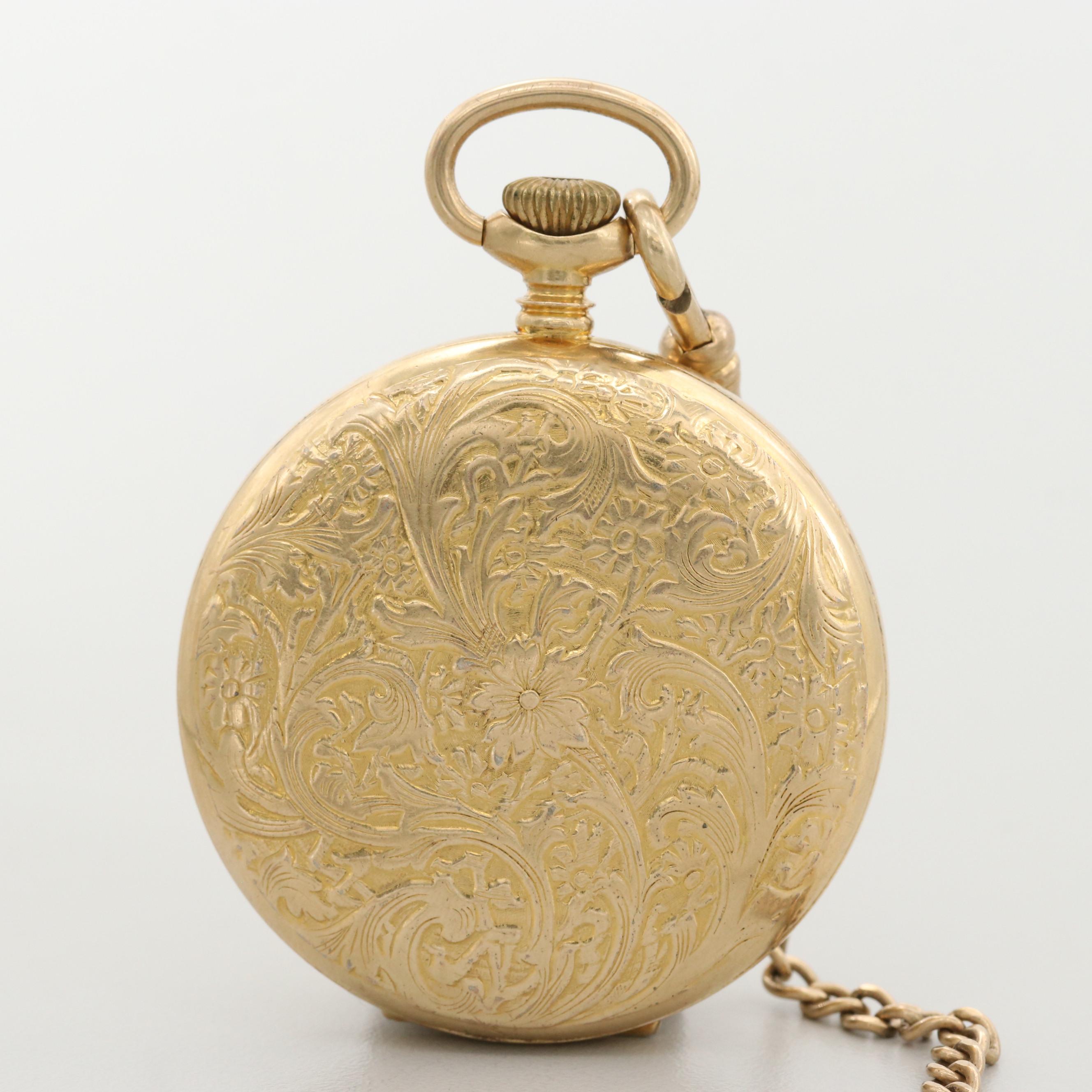 Vintage Swiss Austin Gold Tone Hunters Case Pocket Watch With Gold Filled Fob